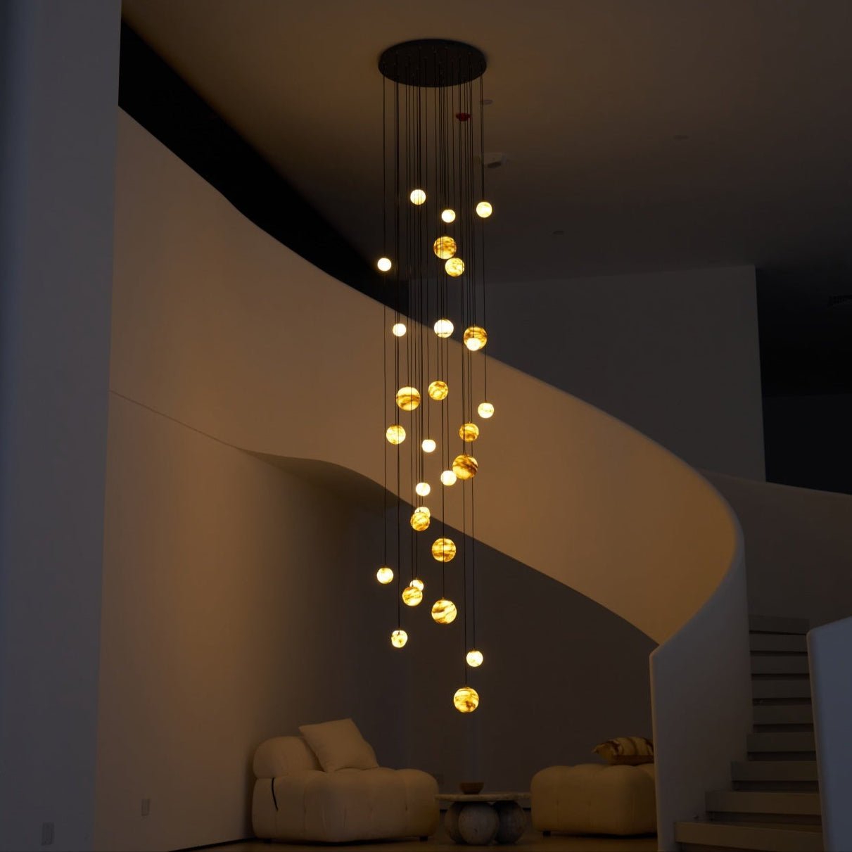 Sultana Alabaster Cluster Chandelier - 3 - Lights Size: ∅ 7.9″ x H 78.7″Gold & Natrue Alabaster ColorJoyfuzzy