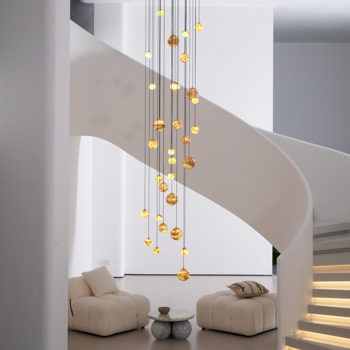 Sultana Alabaster Cluster Chandelier - 3 - Lights Size: ∅ 7.9″ x H 78.7″Gold & Natrue Alabaster ColorJoyfuzzy