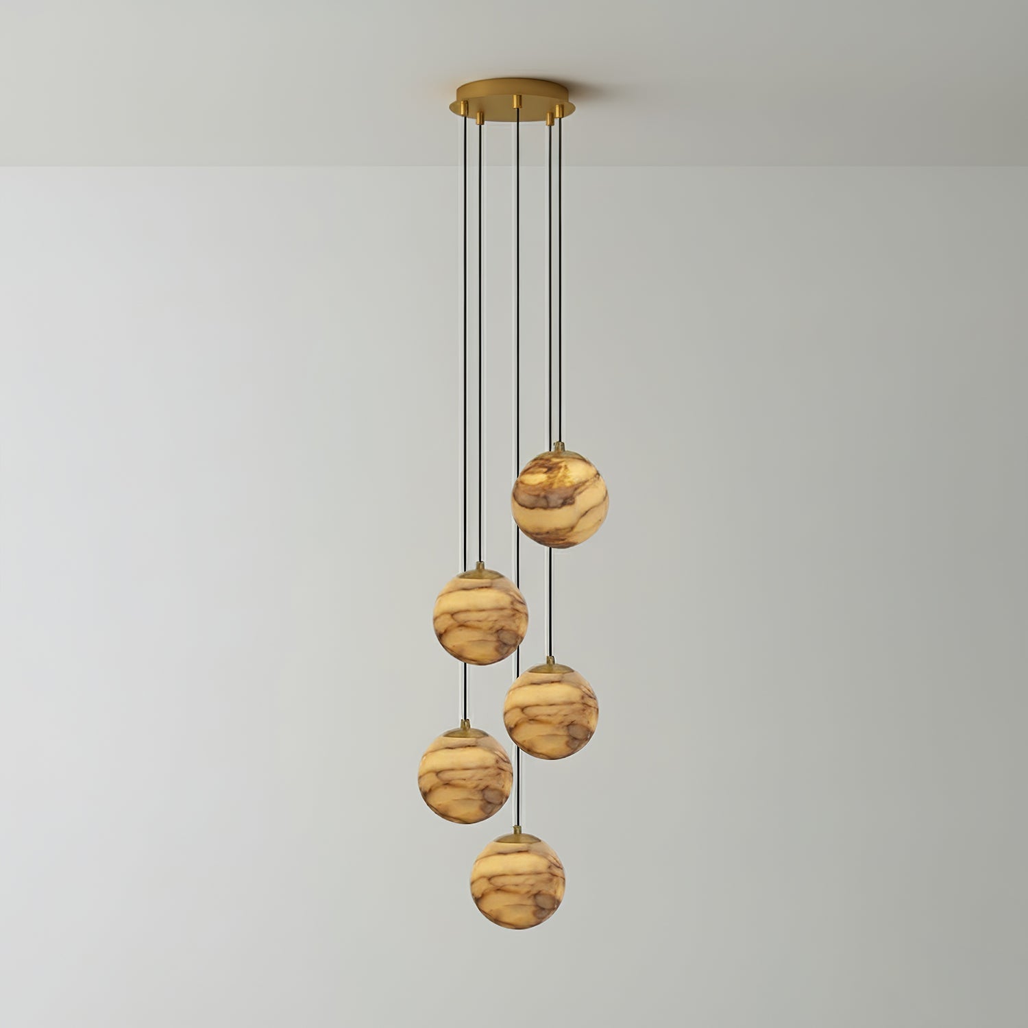 Sultana Alabaster Cluster Chandelier - 5 - Lights Size: ∅ 7.9″ x H 78.7″Gold & Natrue Alabaster ColorJoyfuzzy