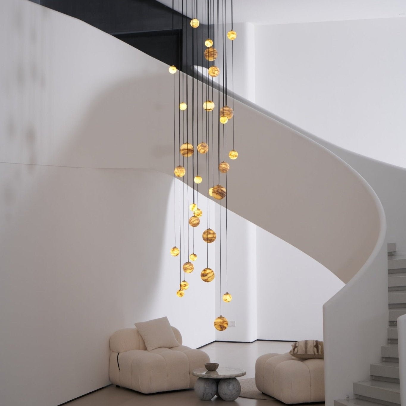 Sultana Alabaster Cluster Chandelier - 3 - Lights Size: ∅ 7.9″ x H 78.7″Gold & Natrue Alabaster ColorJoyfuzzy