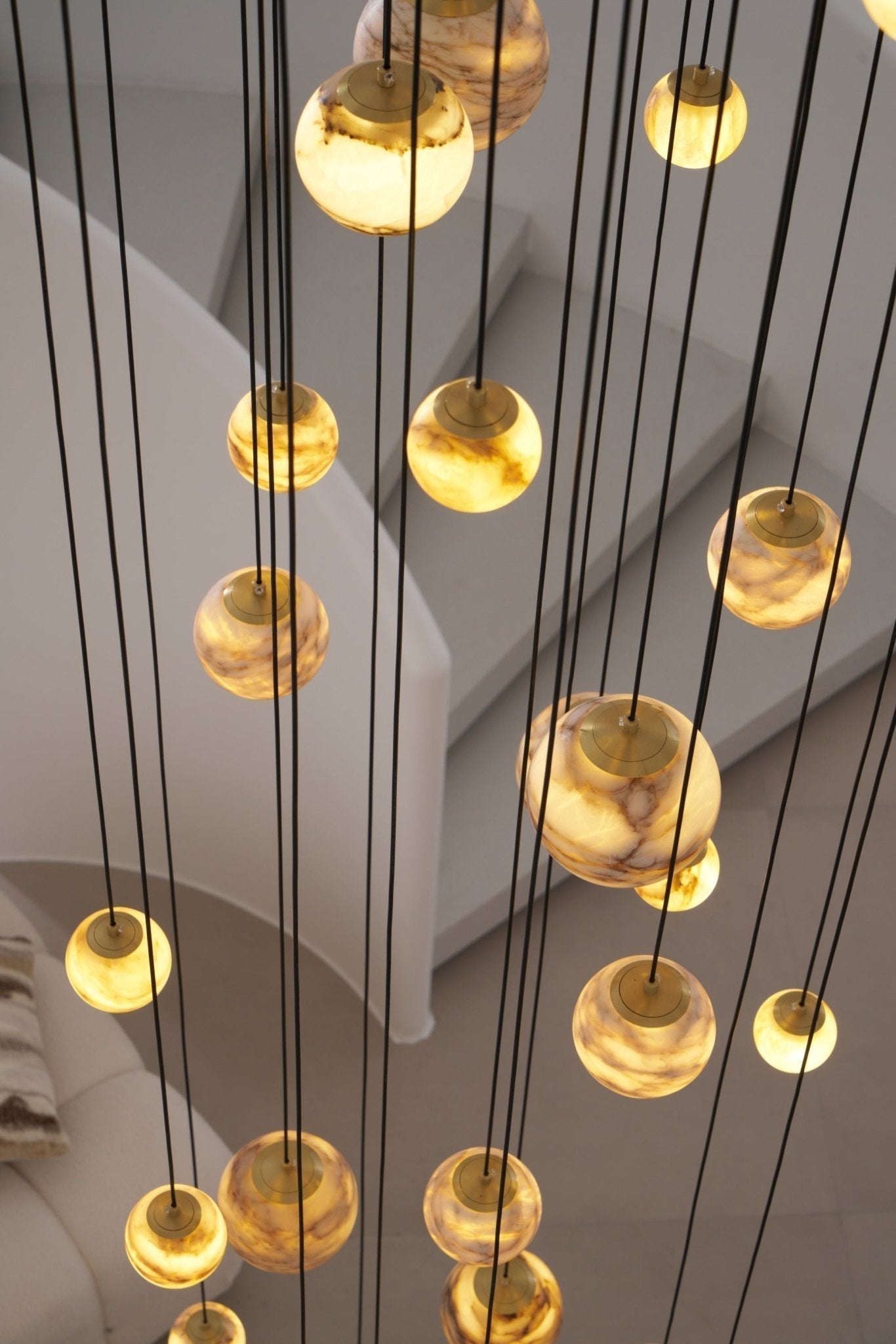 Sultana Alabaster Cluster Chandelier - 3 - Lights Size: ∅ 7.9″ x H 78.7″Gold & Natrue Alabaster ColorJoyfuzzy