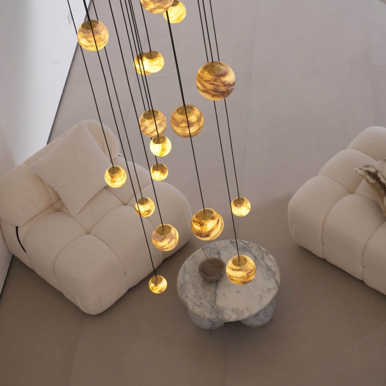 Sultana Alabaster Cluster Chandelier - 3 - Lights Size: ∅ 7.9″ x H 78.7″Gold & Natrue Alabaster ColorJoyfuzzy