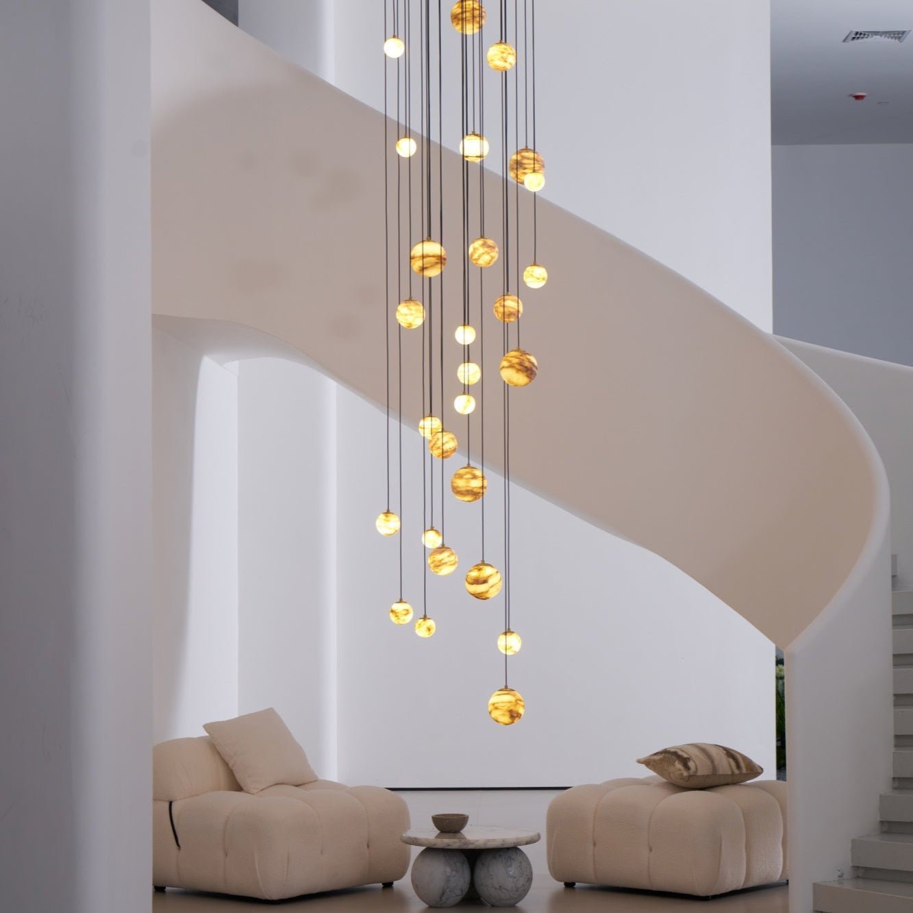 Sultana Alabaster Cluster Chandelier - 3 - Lights Size: ∅ 7.9″ x H 78.7″Gold & Natrue Alabaster ColorJoyfuzzy