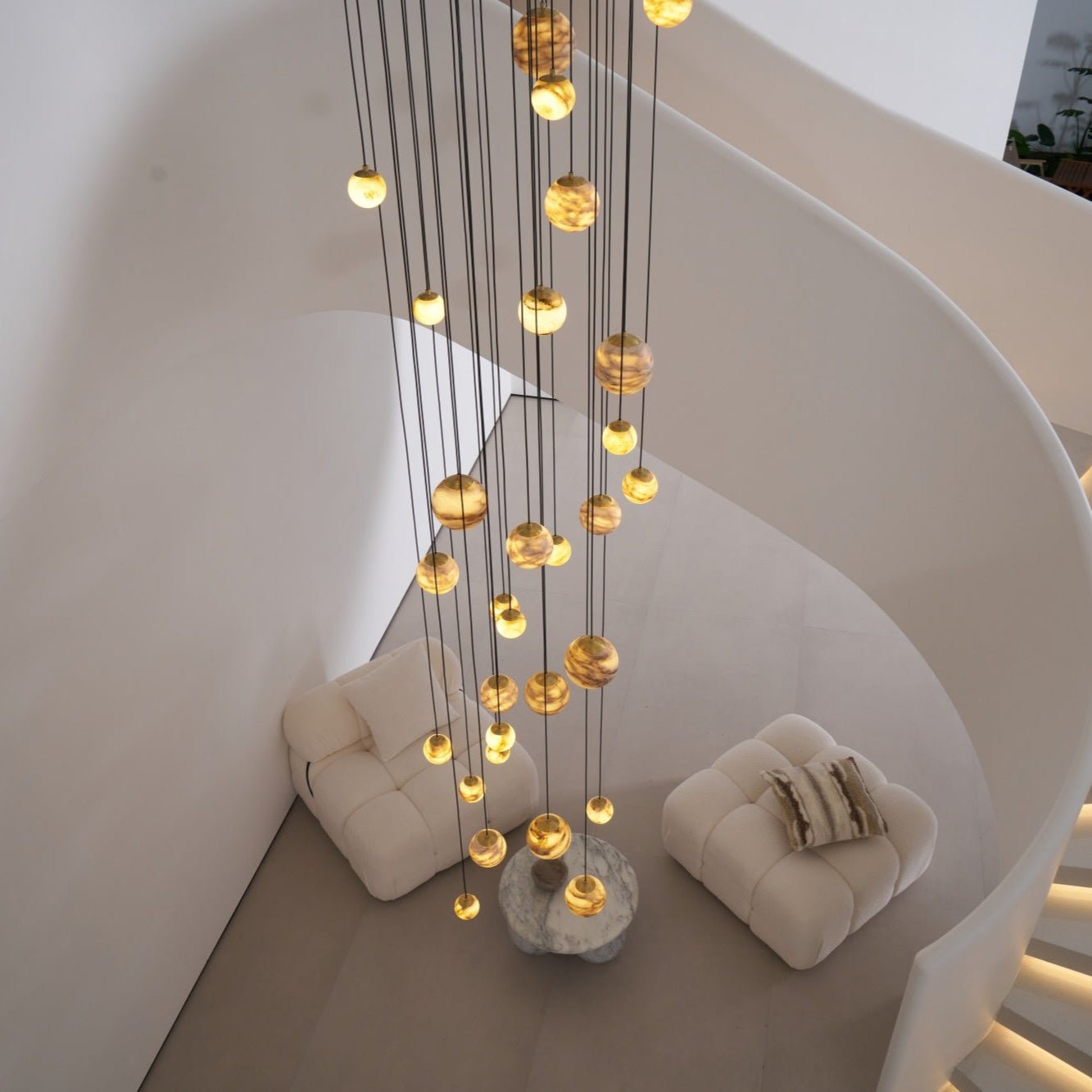 Sultana Alabaster Cluster Chandelier - 3 - Lights Size: ∅ 7.9″ x H 78.7″Gold & Natrue Alabaster ColorJoyfuzzy