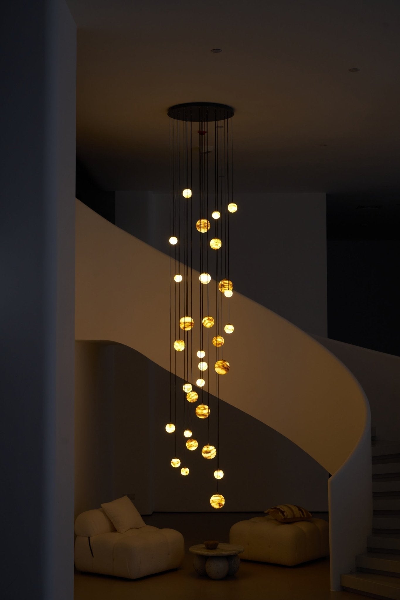 Sultana Alabaster Cluster Chandelier - 3 - Lights Size: ∅ 7.9″ x H 78.7″Gold & Natrue Alabaster ColorJoyfuzzy