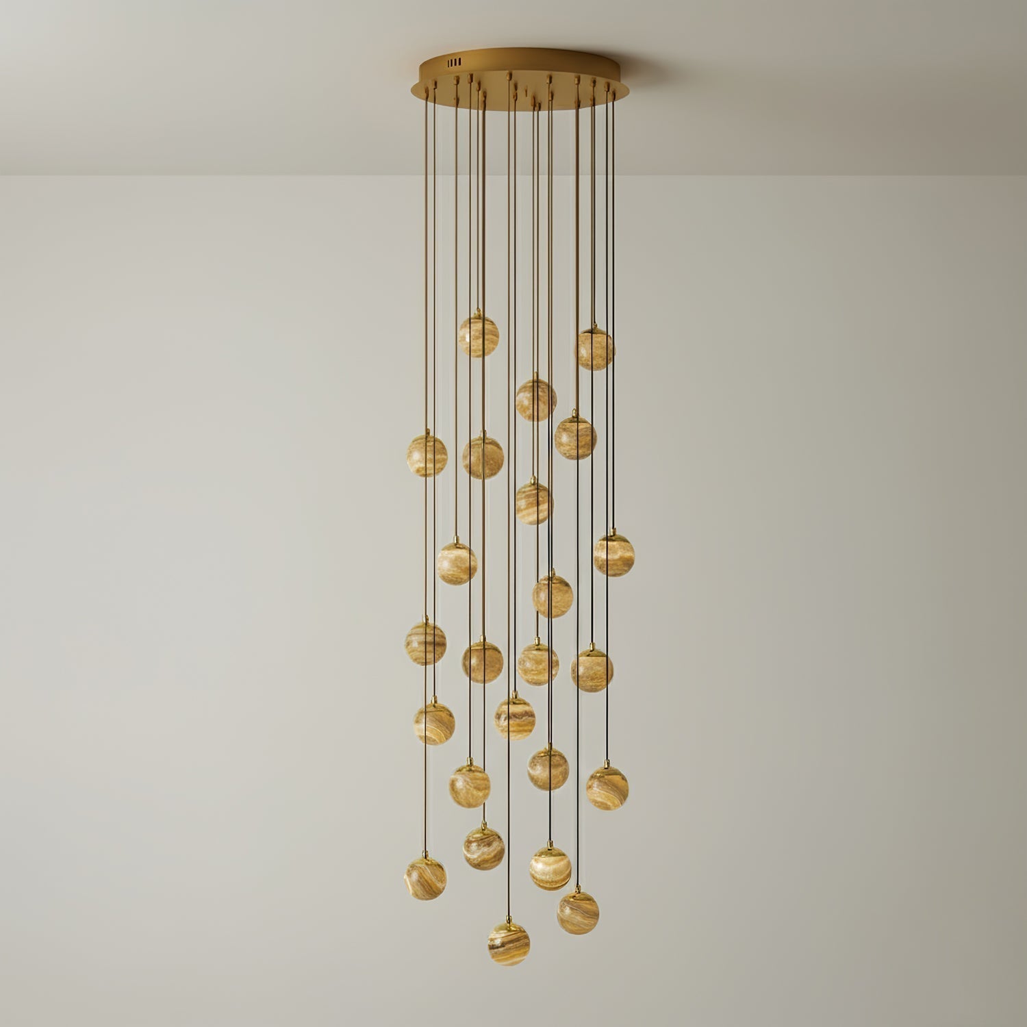Sultana Alabaster Cluster Chandelier - 25 - Lights Size: ∅ 23.6″ x H 157.5″Gold & Natrue Alabaster ColorJoyfuzzy
