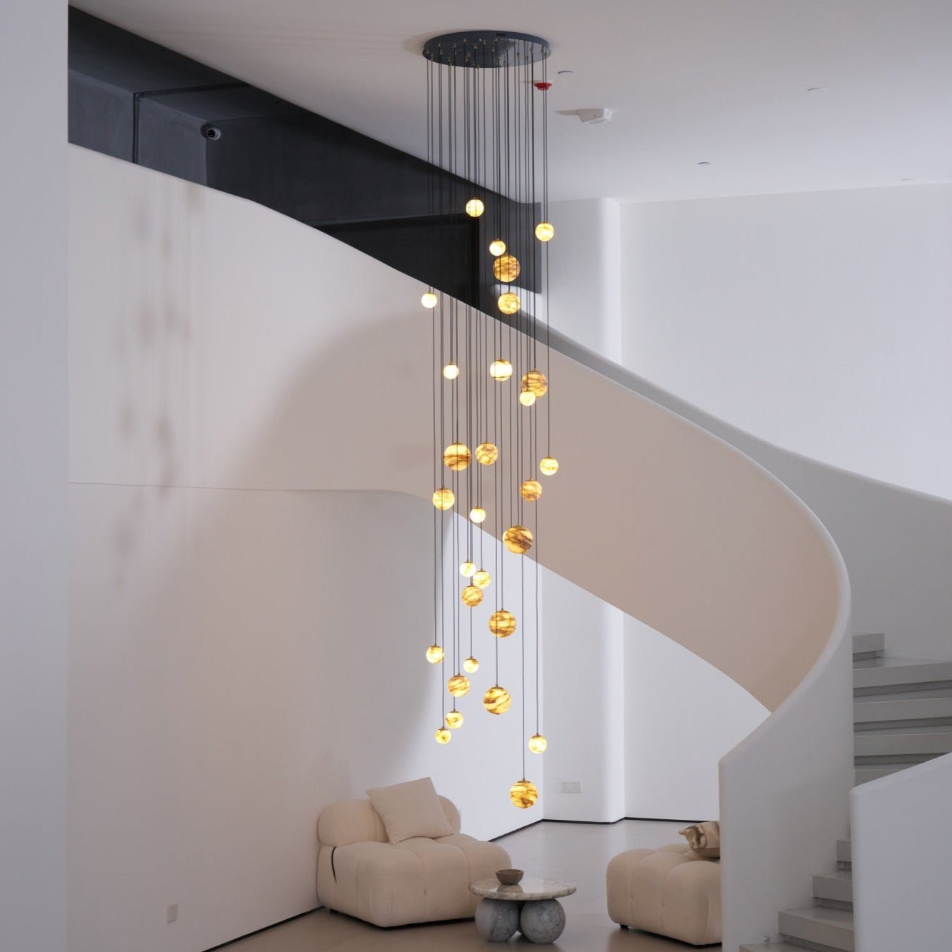 Sultana Alabaster Cluster Chandelier - 3 - Lights Size: ∅ 7.9″ x H 78.7″Gold & Natrue Alabaster ColorJoyfuzzy