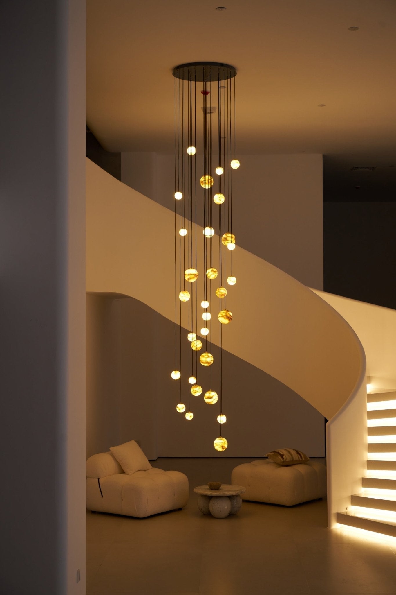 Sultana Alabaster Cluster Chandelier - 3 - Lights Size: ∅ 7.9″ x H 78.7″Gold & Natrue Alabaster ColorJoyfuzzy