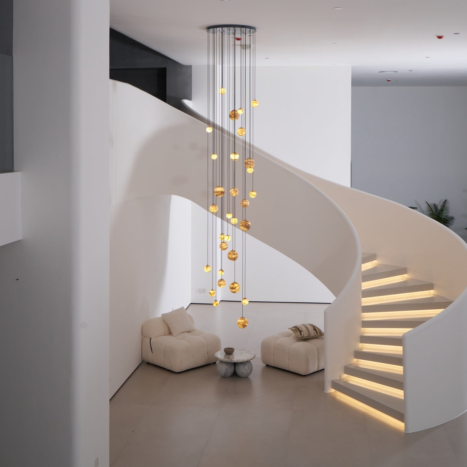Sultana Alabaster Cluster Chandelier - 3 - Lights Size: ∅ 7.9″ x H 78.7″Gold & Natrue Alabaster ColorJoyfuzzy