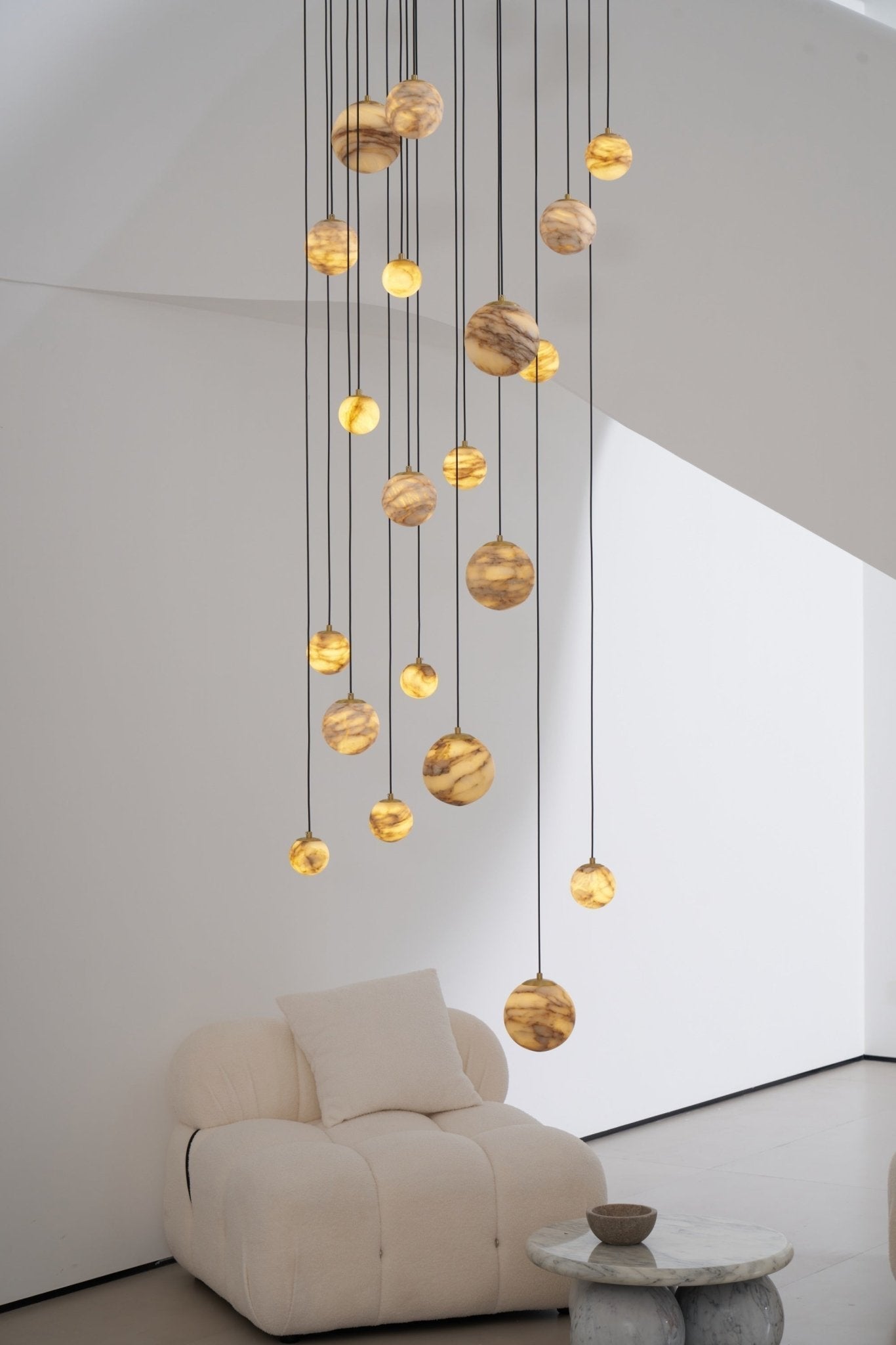 Sultana Alabaster Cluster Chandelier - 3 - Lights Size: ∅ 7.9″ x H 78.7″Gold & Natrue Alabaster ColorJoyfuzzy