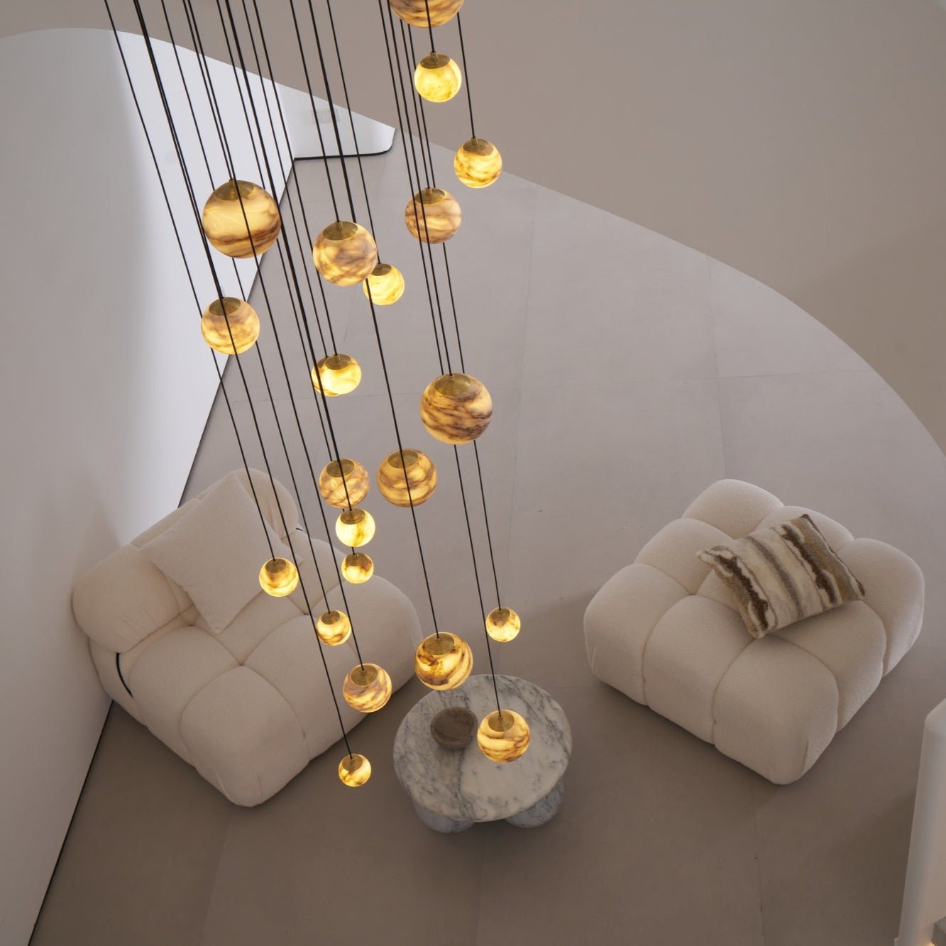 Sultana Alabaster Cluster Chandelier - 3 - Lights Size: ∅ 7.9″ x H 78.7″Gold & Natrue Alabaster ColorJoyfuzzy