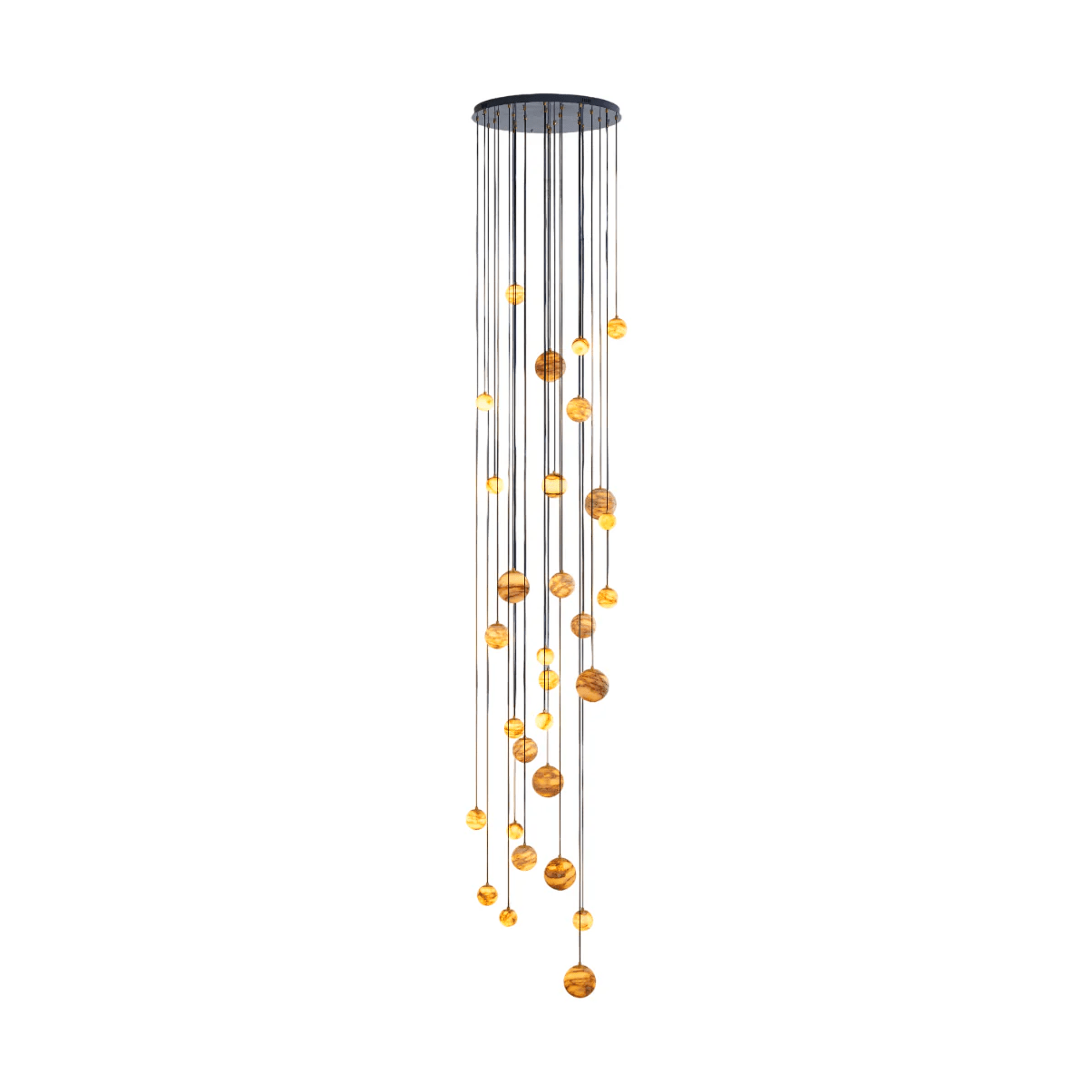 Sultana Alabaster Cluster Chandelier - 30 - Lights Size: ∅ 23.6″ x H 157.5″Gold & Natrue Alabaster ColorJoyfuzzy