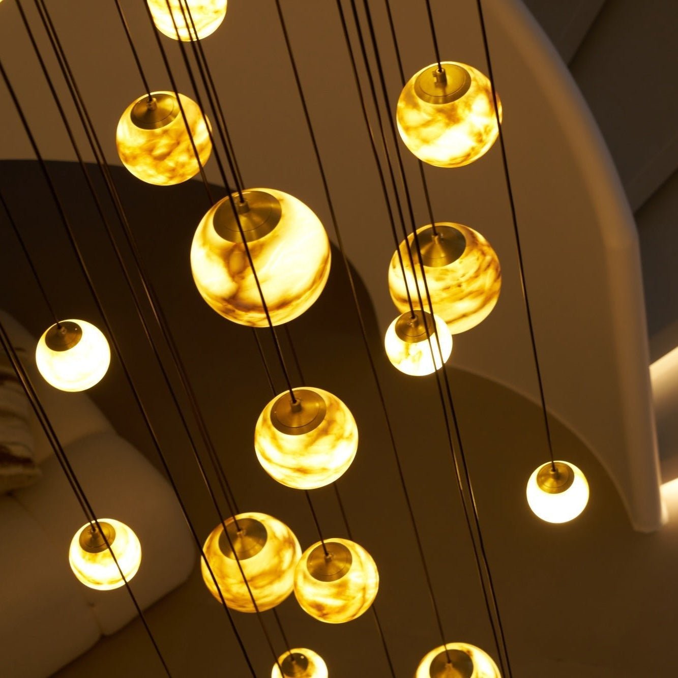 Sultana Alabaster Cluster Chandelier - 3 - Lights Size: ∅ 7.9″ x H 78.7″Gold & Natrue Alabaster ColorJoyfuzzy