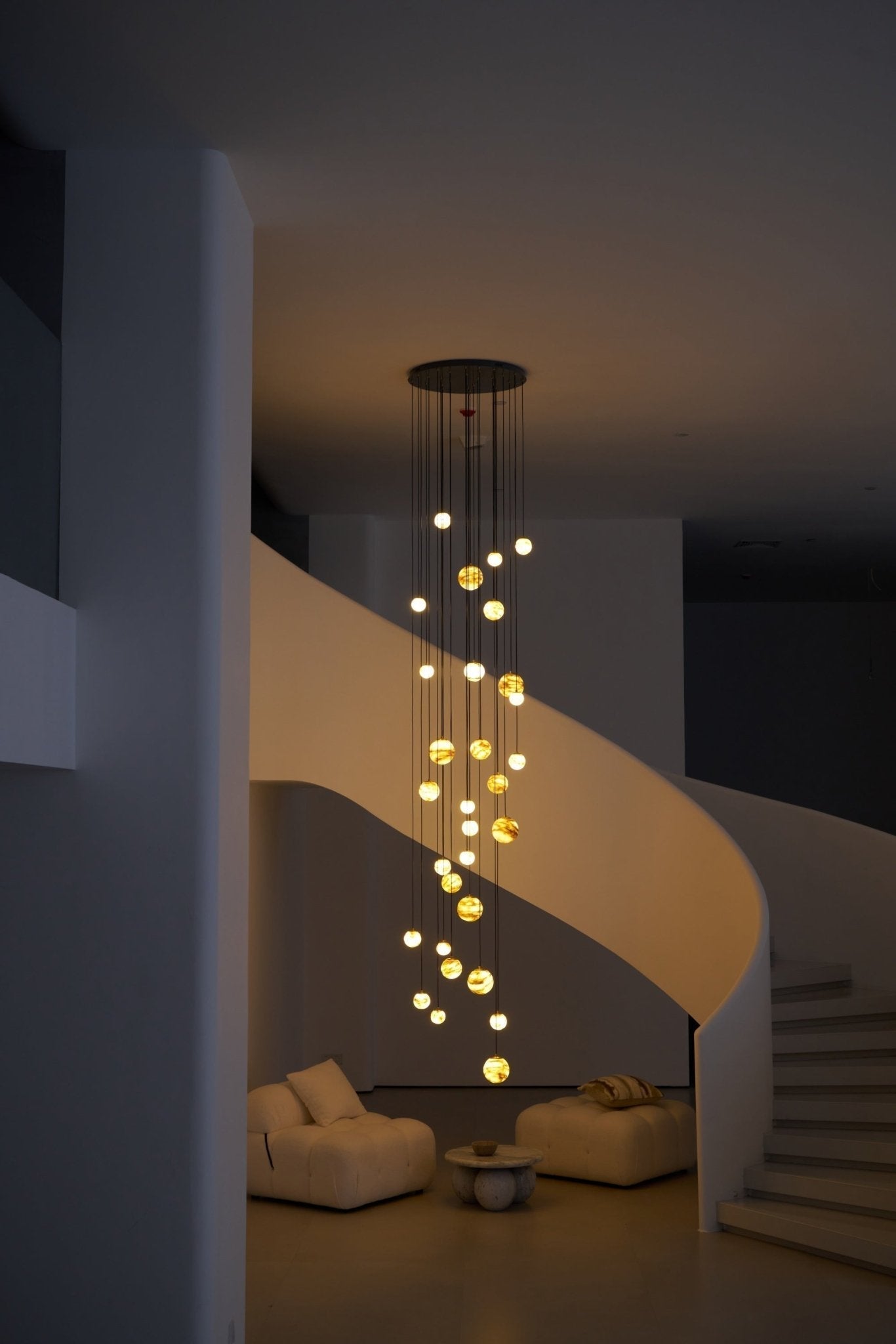 Sultana Alabaster Cluster Chandelier - 3 - Lights Size: ∅ 7.9″ x H 78.7″Gold & Natrue Alabaster ColorJoyfuzzy