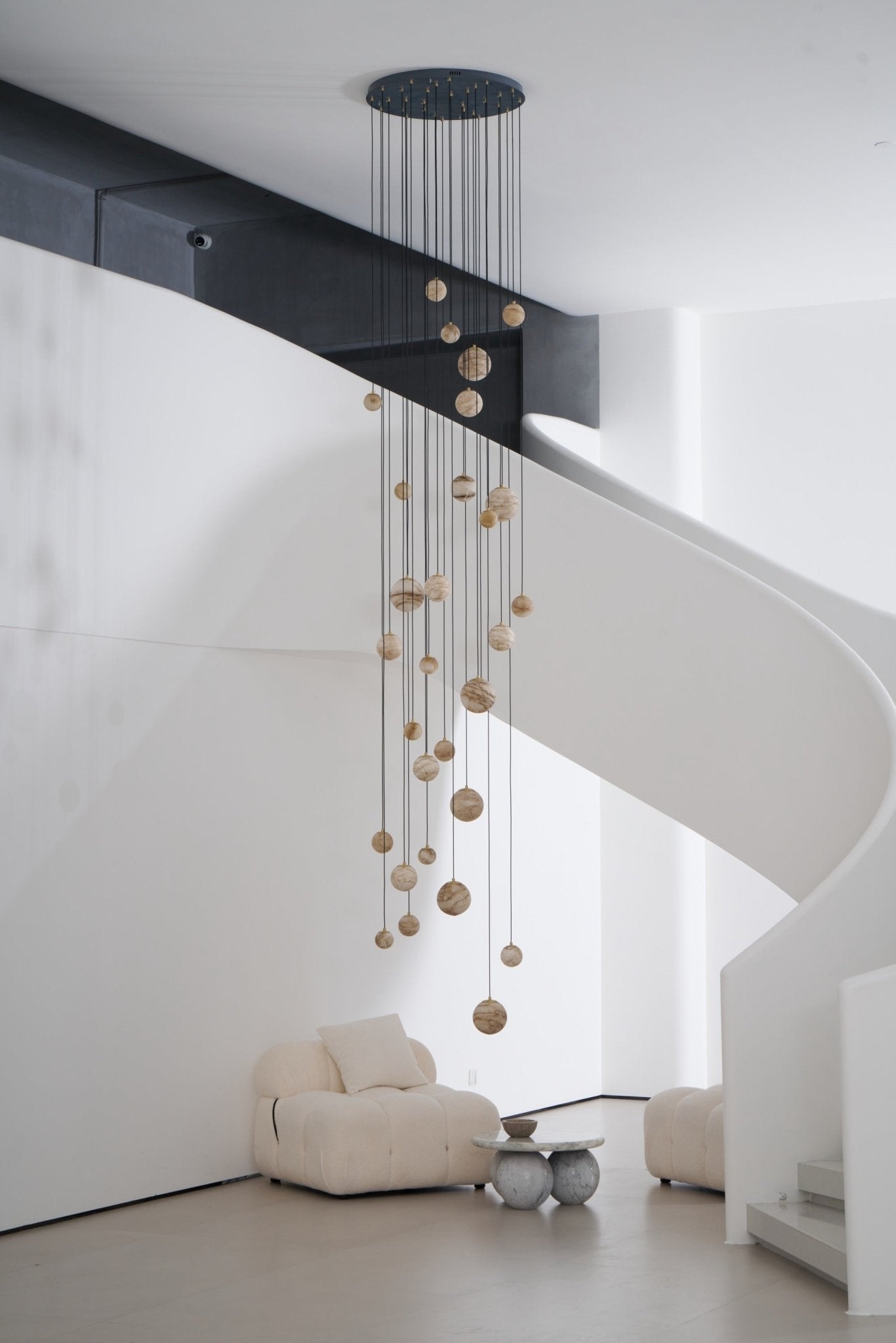 Sultana Alabaster Cluster Chandelier - 3 - Lights Size: ∅ 7.9″ x H 78.7″Gold & Natrue Alabaster ColorJoyfuzzy
