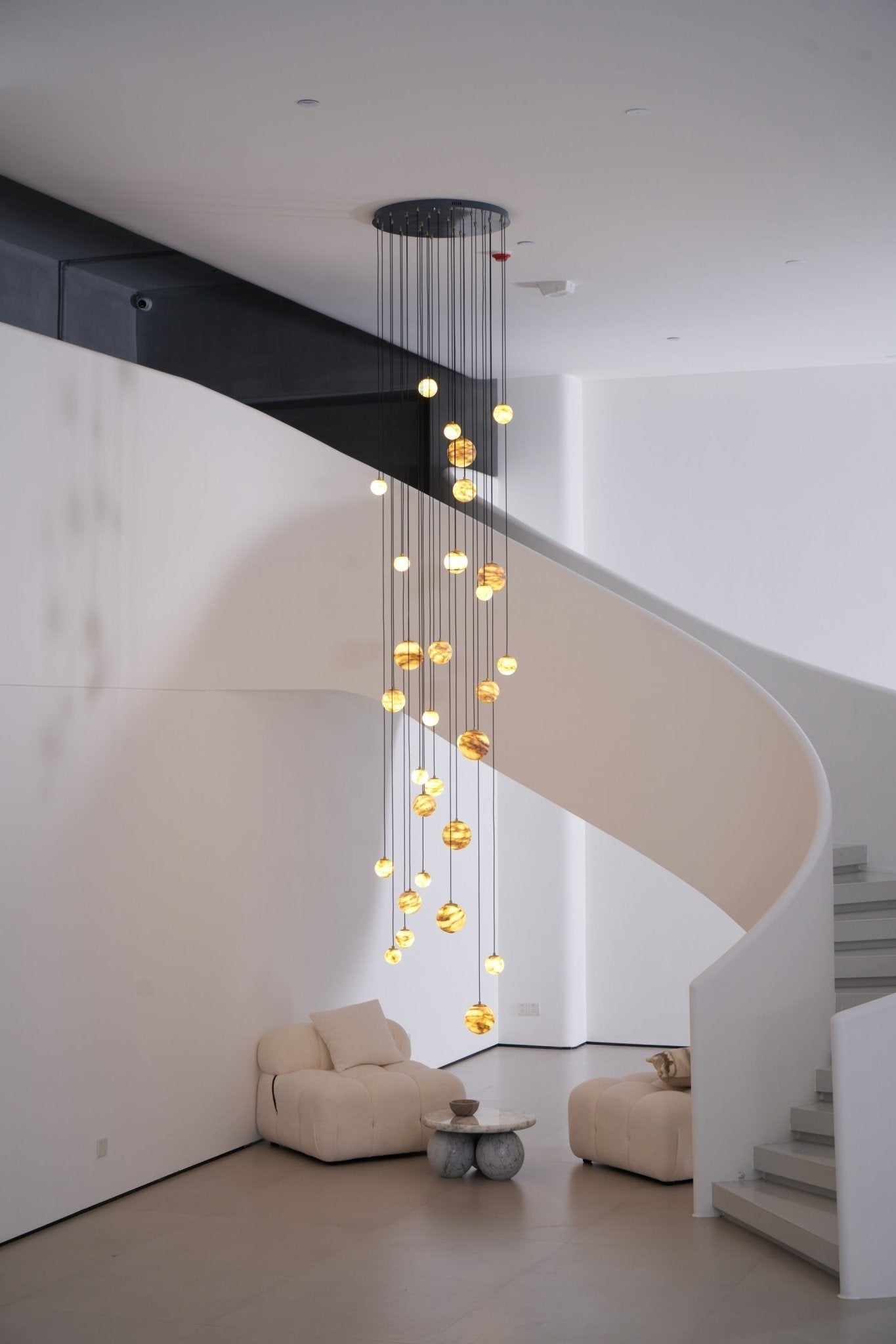 Sultana Alabaster Cluster Chandelier - 3 - Lights Size: ∅ 7.9″ x H 78.7″Gold & Natrue Alabaster ColorJoyfuzzy