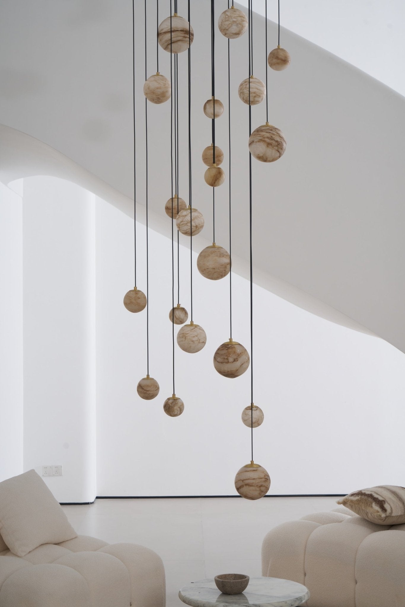 Sultana Alabaster Cluster Chandelier - 3 - Lights Size: ∅ 7.9″ x H 78.7″Gold & Natrue Alabaster ColorJoyfuzzy