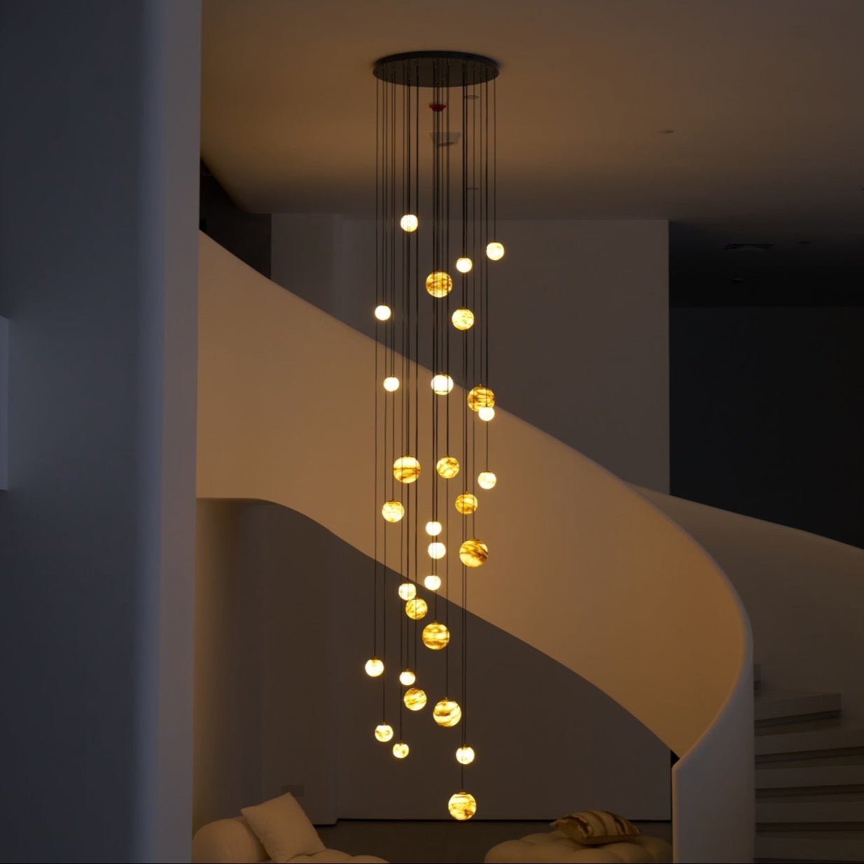 Sultana Alabaster Cluster Chandelier - 3 - Lights Size: ∅ 7.9″ x H 78.7″Gold & Natrue Alabaster ColorJoyfuzzy