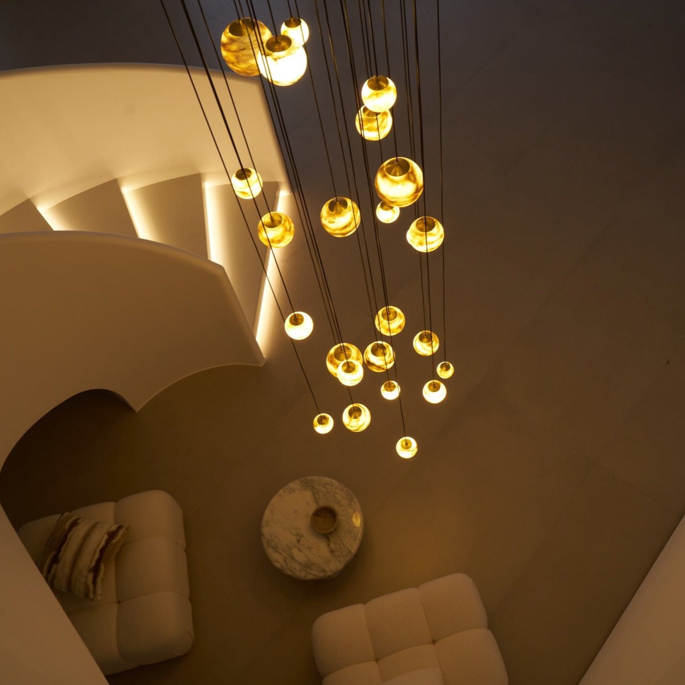 Sultana Alabaster Cluster Chandelier - 3 - Lights Size: ∅ 7.9″ x H 78.7″Gold & Natrue Alabaster ColorJoyfuzzy