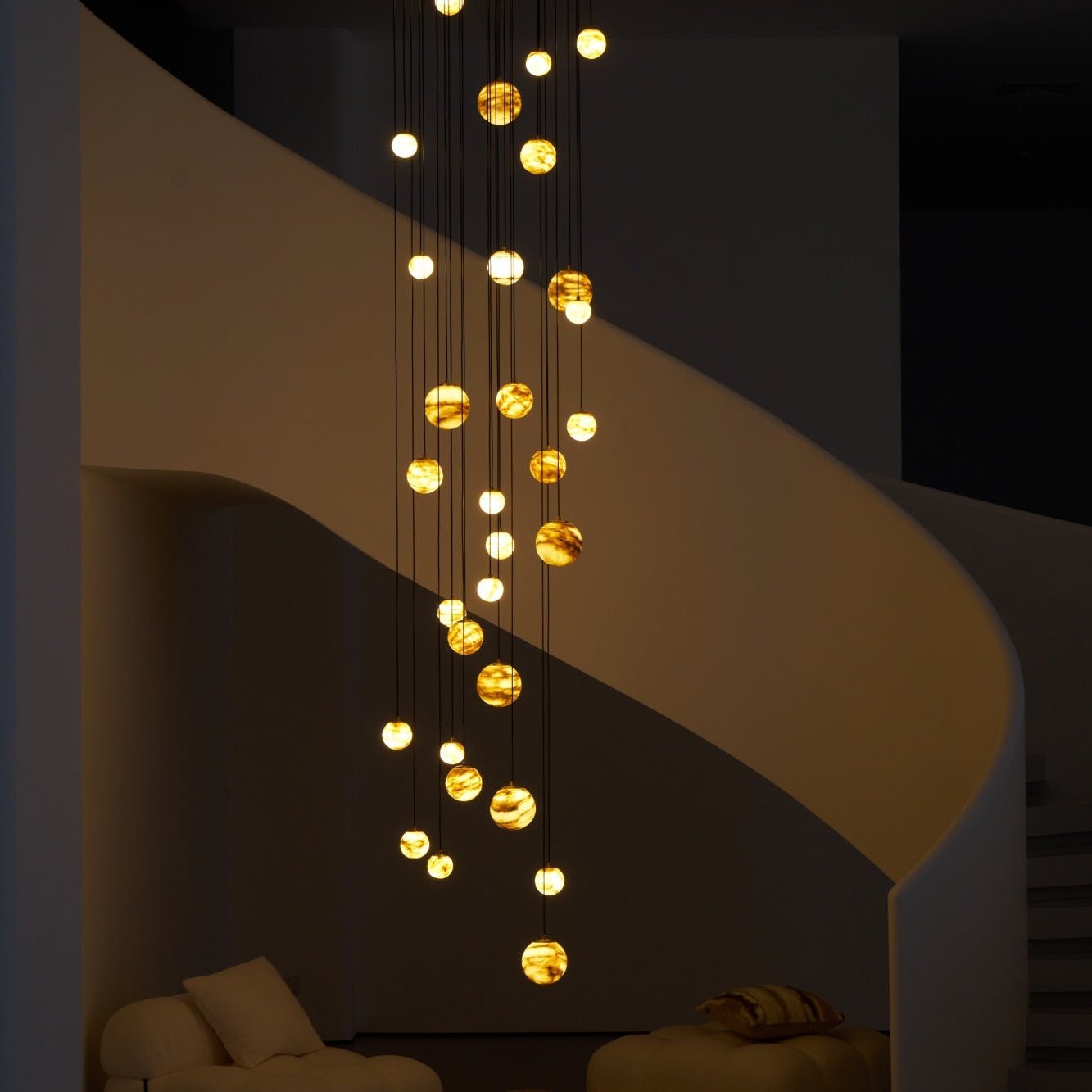 Sultana Alabaster Cluster Chandelier - 3 - Lights Size: ∅ 7.9″ x H 78.7″Gold & Natrue Alabaster ColorJoyfuzzy