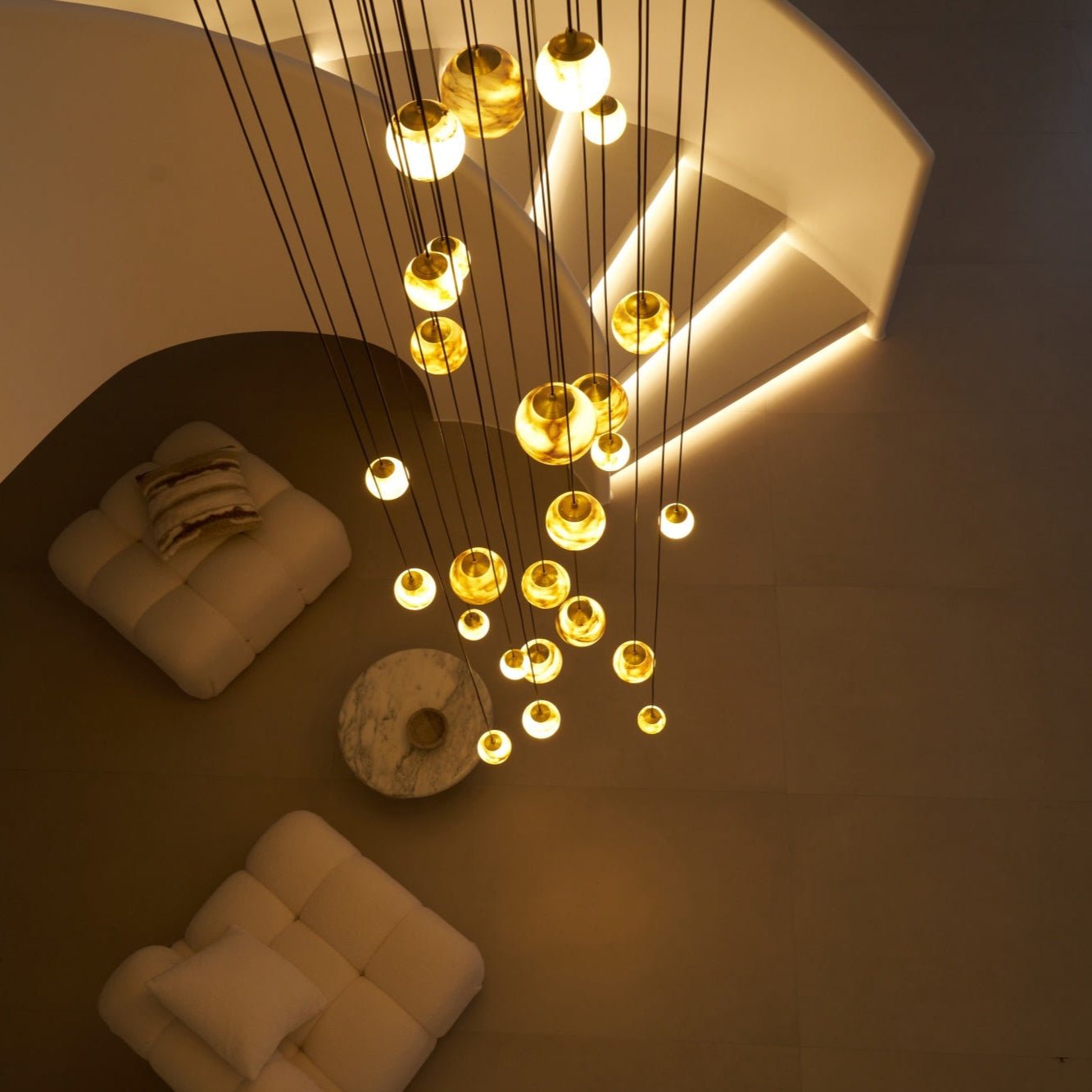 Sultana Alabaster Cluster Chandelier - 3 - Lights Size: ∅ 7.9″ x H 78.7″Gold & Natrue Alabaster ColorJoyfuzzy