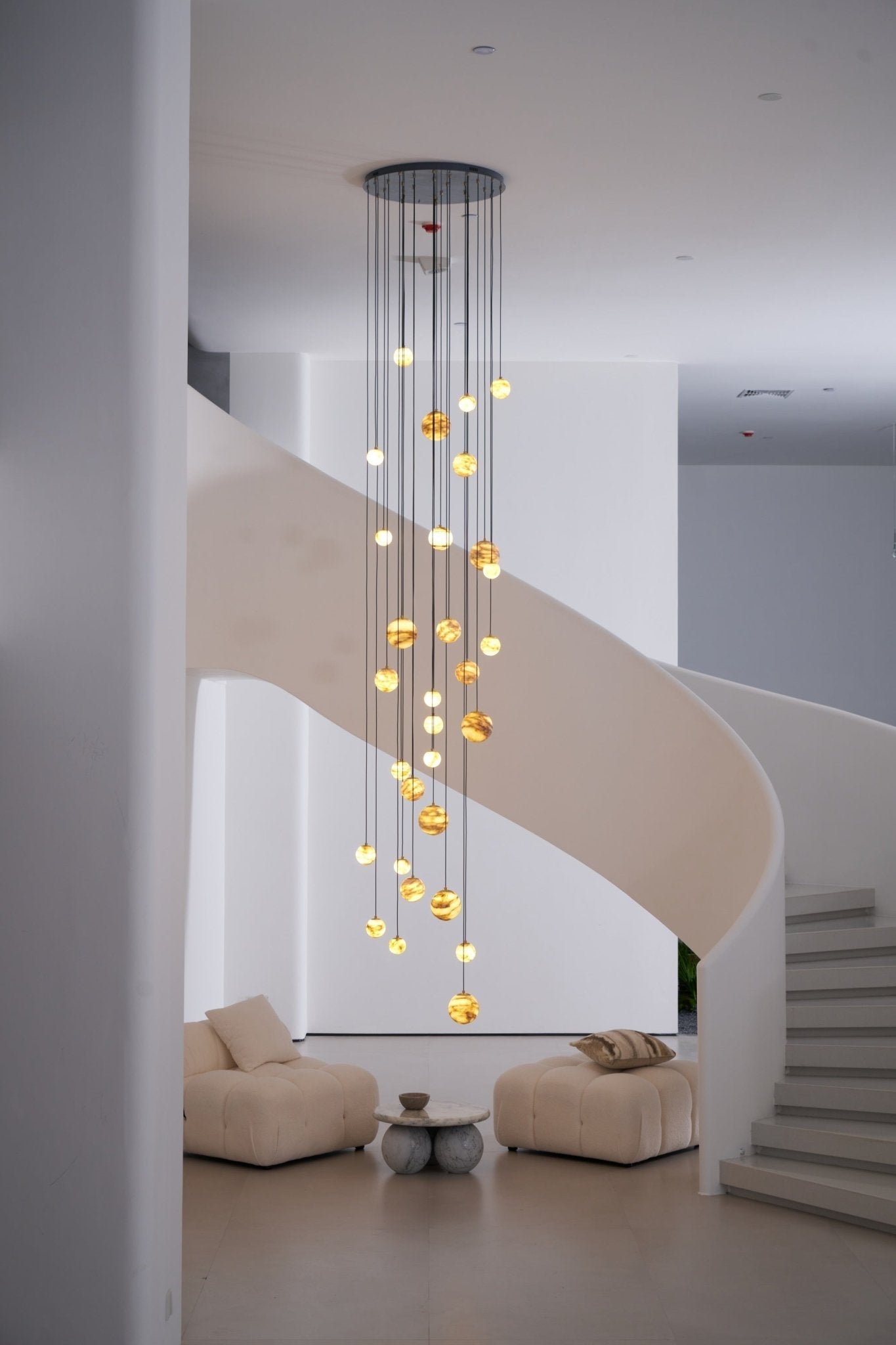 Sultana Alabaster Cluster Chandelier - 3 - Lights Size: ∅ 7.9″ x H 78.7″Gold & Natrue Alabaster ColorJoyfuzzy