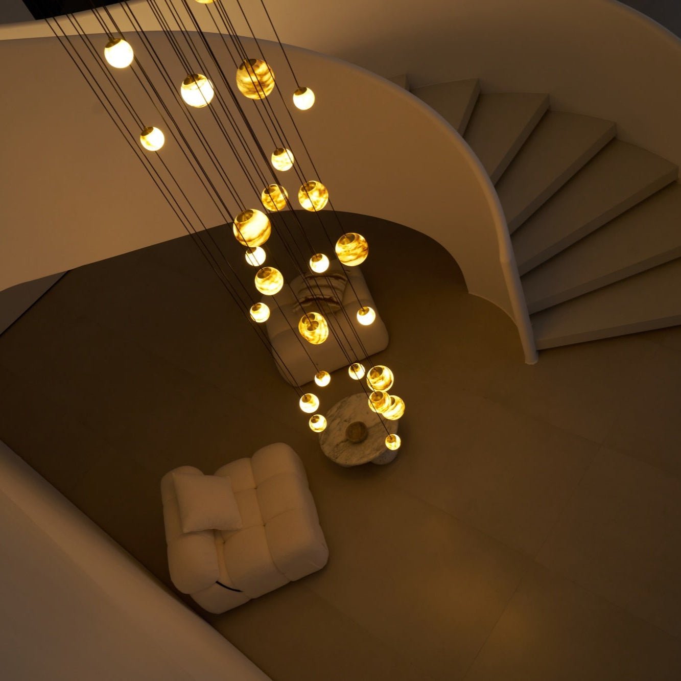 Sultana Alabaster Cluster Chandelier - 3 - Lights Size: ∅ 7.9″ x H 78.7″Gold & Natrue Alabaster ColorJoyfuzzy