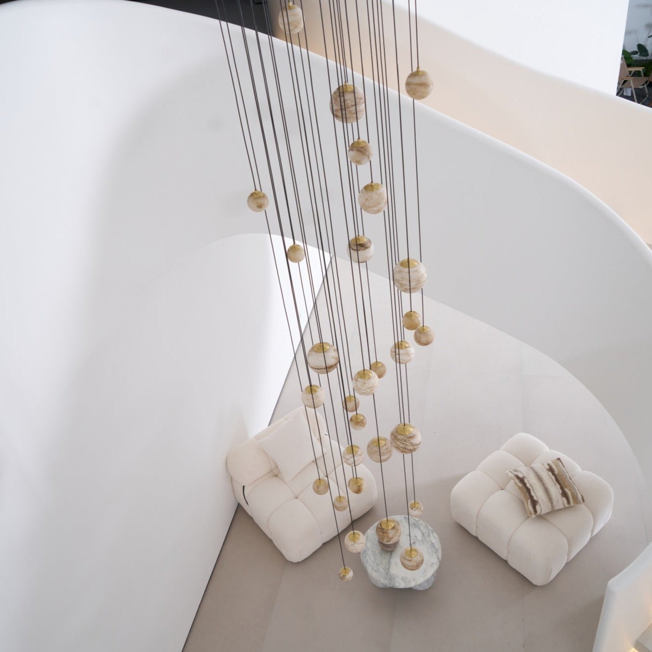 Sultana Alabaster Cluster Chandelier - 3 - Lights Size: ∅ 7.9″ x H 78.7″Gold & Natrue Alabaster ColorJoyfuzzy