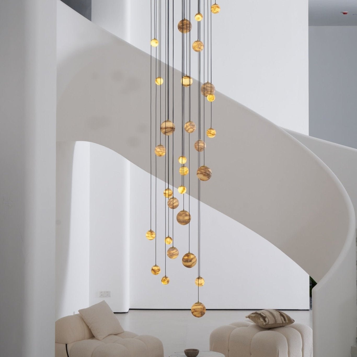 Sultana Alabaster Cluster Chandelier - 3 - Lights Size: ∅ 7.9″ x H 78.7″Gold & Natrue Alabaster ColorJoyfuzzy