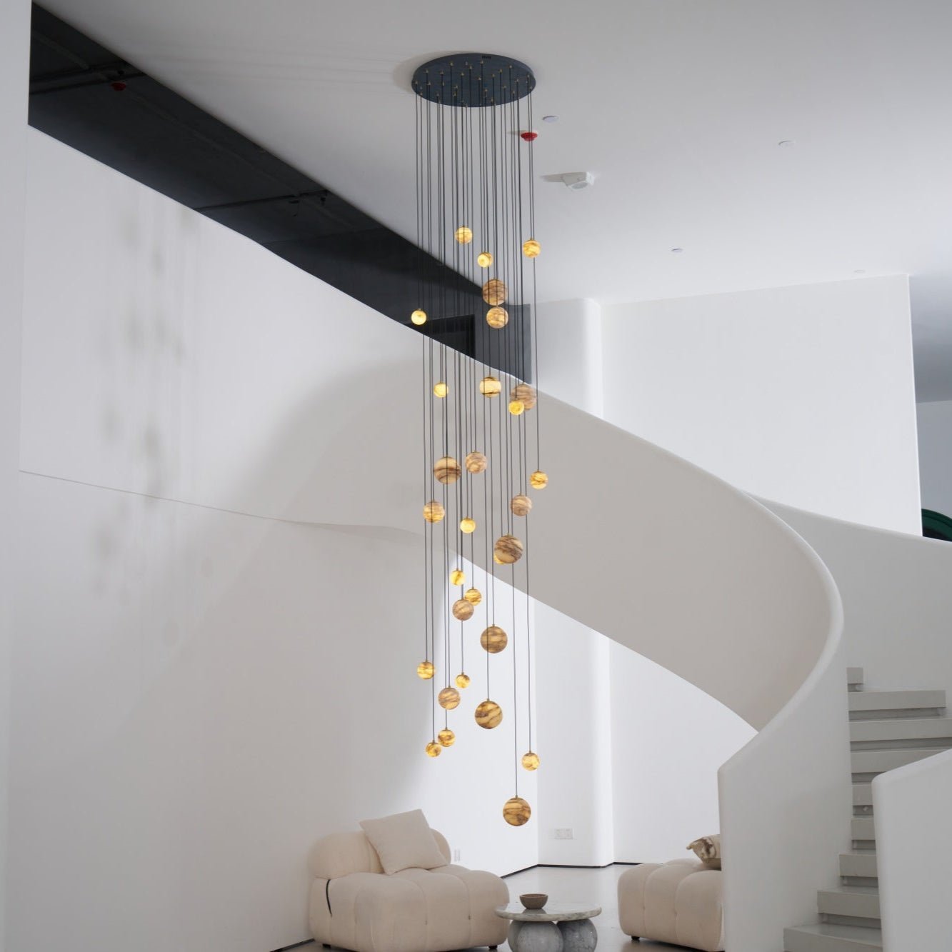 Sultana Alabaster Cluster Chandelier - 3 - Lights Size: ∅ 7.9″ x H 78.7″Gold & Natrue Alabaster ColorJoyfuzzy