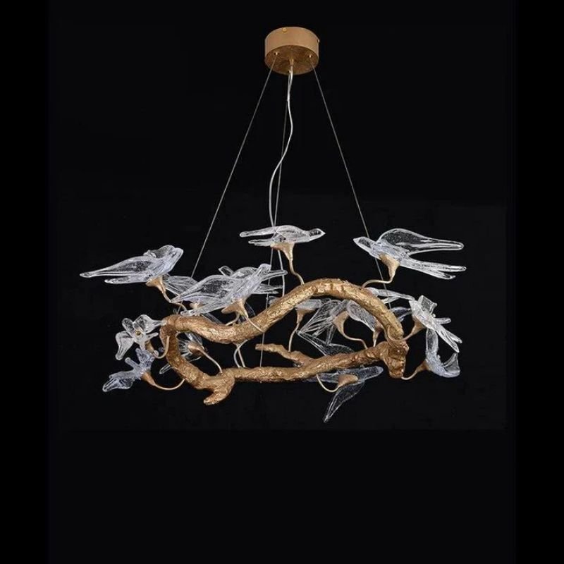 Swallow Glass Tree Branch Round Chandelier - 23.6" DJoyfuzzy
