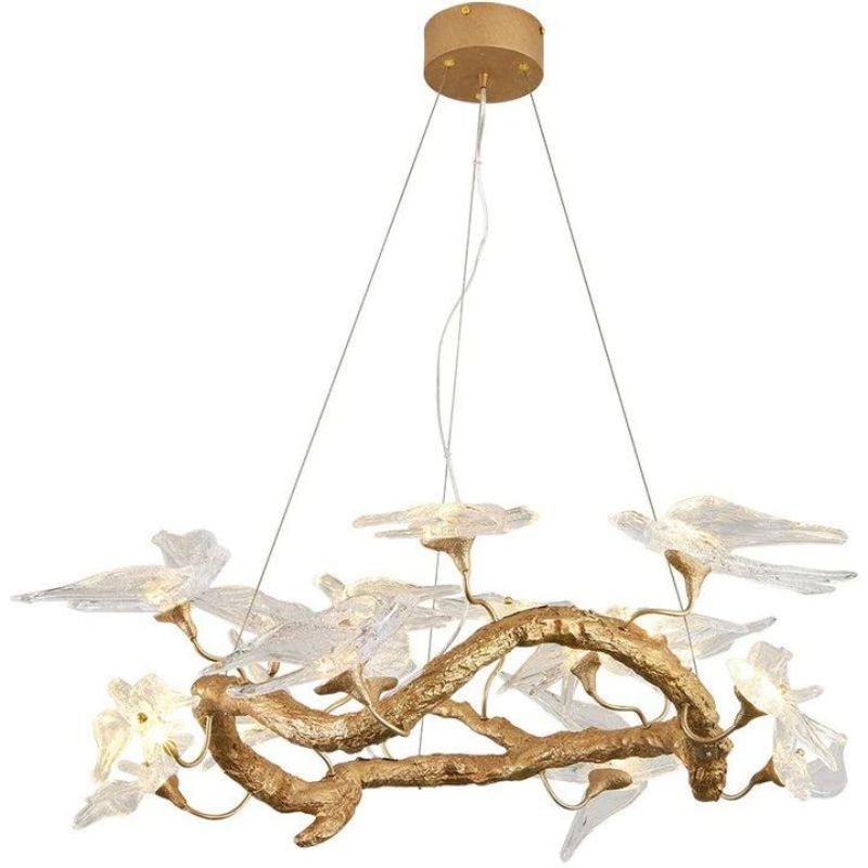Swallow Glass Tree Branch Round Chandelier - 23.6" DJoyfuzzy