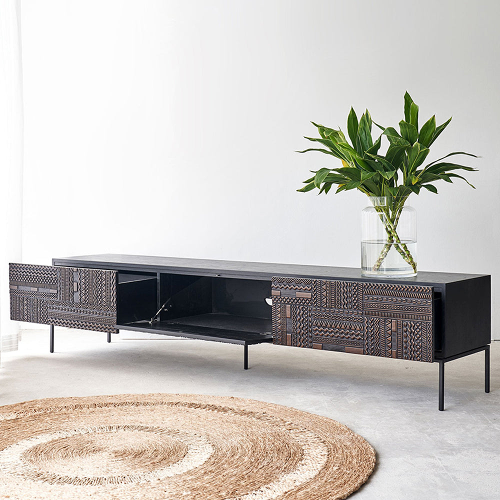 Black TV Stand with Storage - Accent Cabinet with Drawers for Living Room