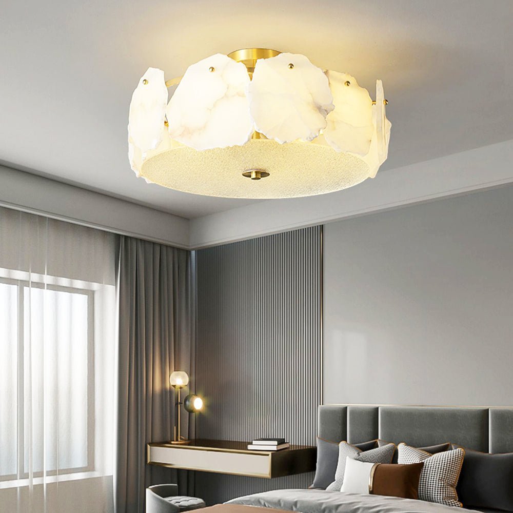 Valeria Alabaster Ceiling Lamp - ∅ 17.7″ x H 7.9″Copper & WhiteJoyfuzzy