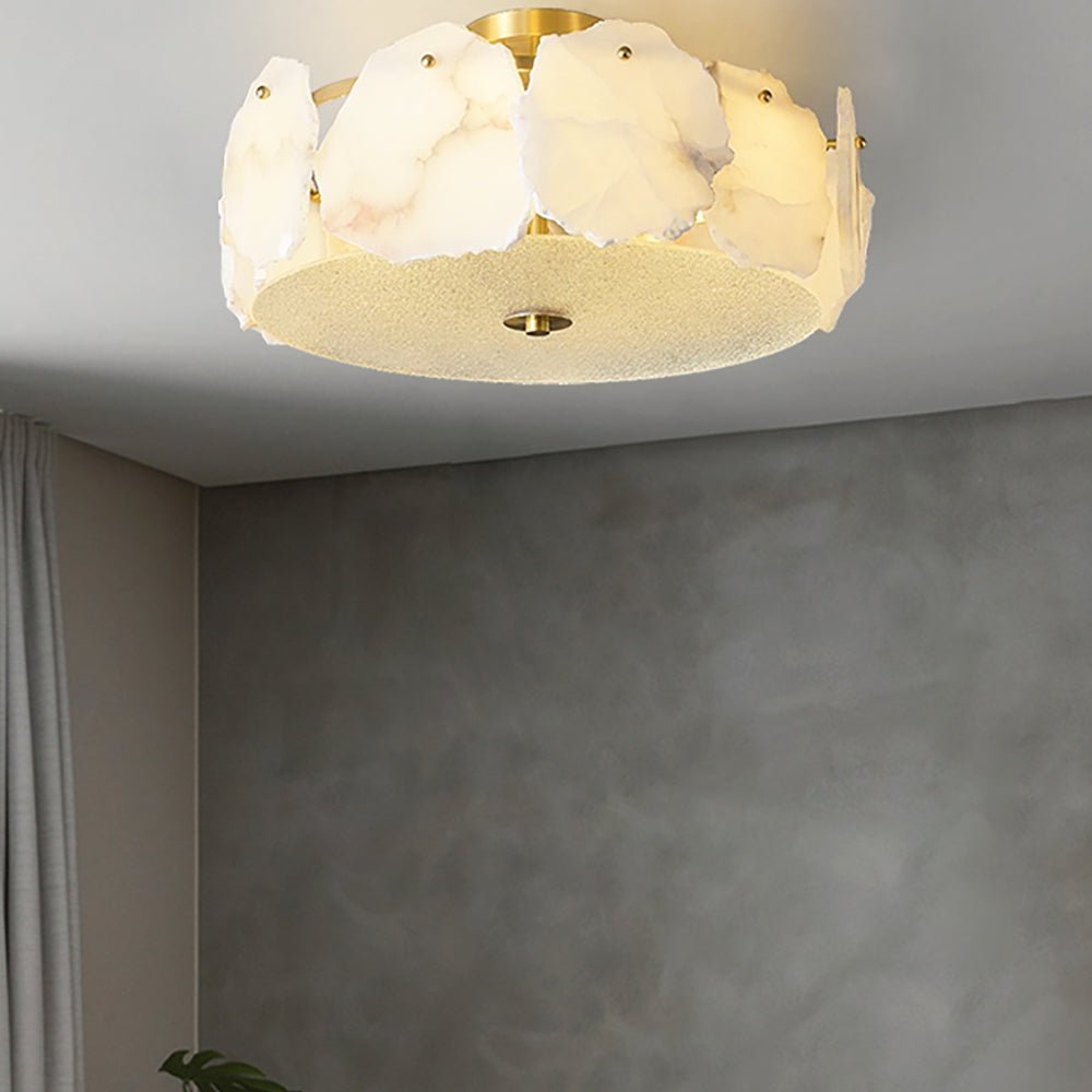Valeria Alabaster Ceiling Lamp - ∅ 17.7″ x H 7.9″Copper & WhiteJoyfuzzy