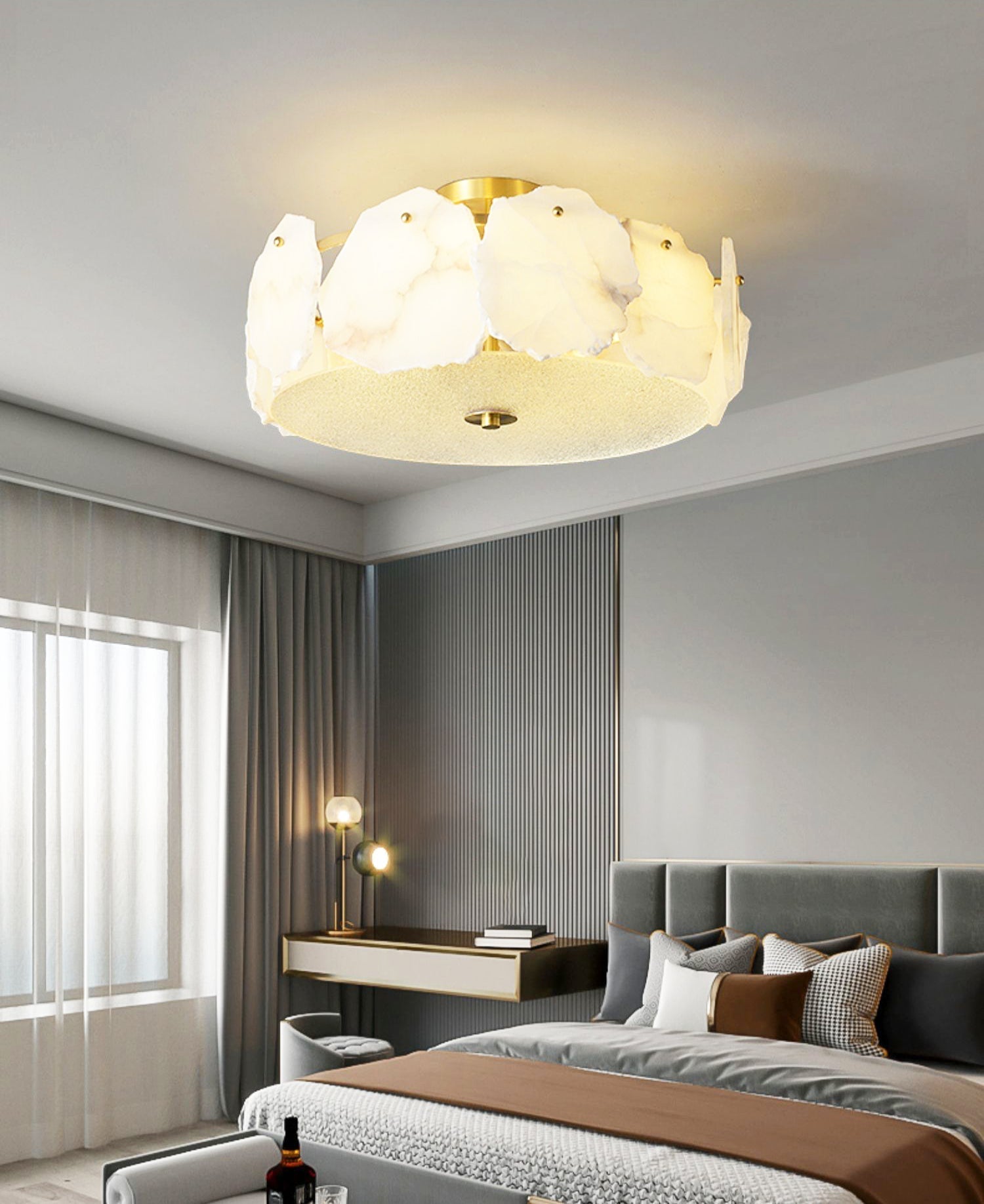 Valeria Alabaster Ceiling Lamp - ∅ 17.7″ x H 7.9″Copper & WhiteJoyfuzzy