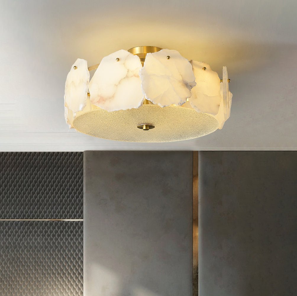 Valeria Alabaster Ceiling Lamp - ∅ 17.7″ x H 7.9″Copper & WhiteJoyfuzzy