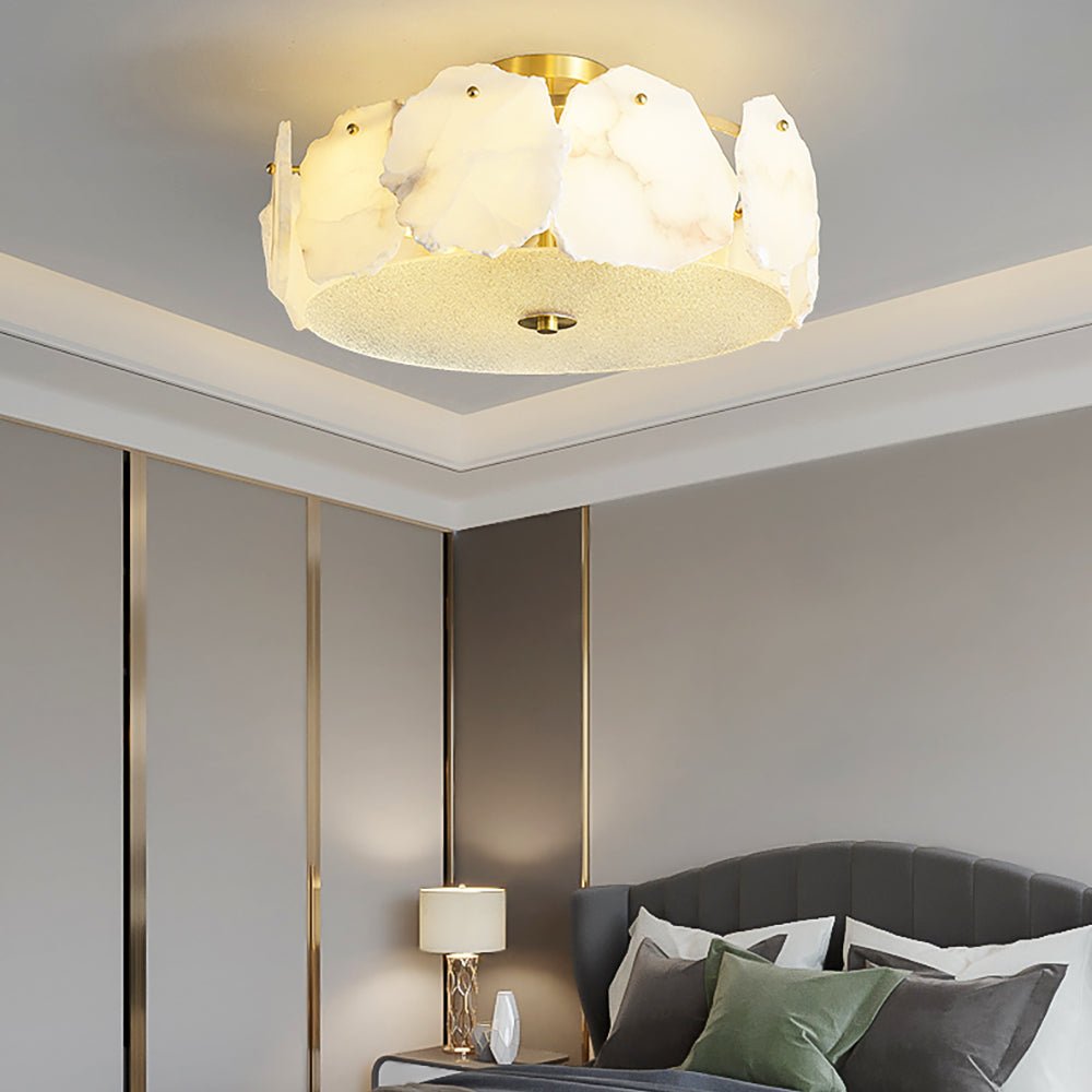 Valeria Alabaster Ceiling Lamp - ∅ 17.7″ x H 7.9″Copper & WhiteJoyfuzzy
