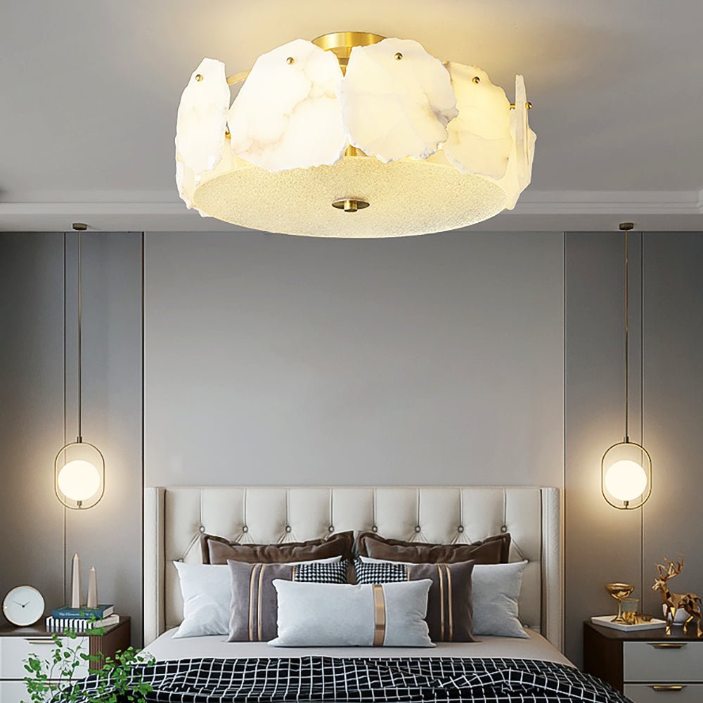 Valeria Alabaster Ceiling Lamp - ∅ 17.7″ x H 7.9″Copper & WhiteJoyfuzzy