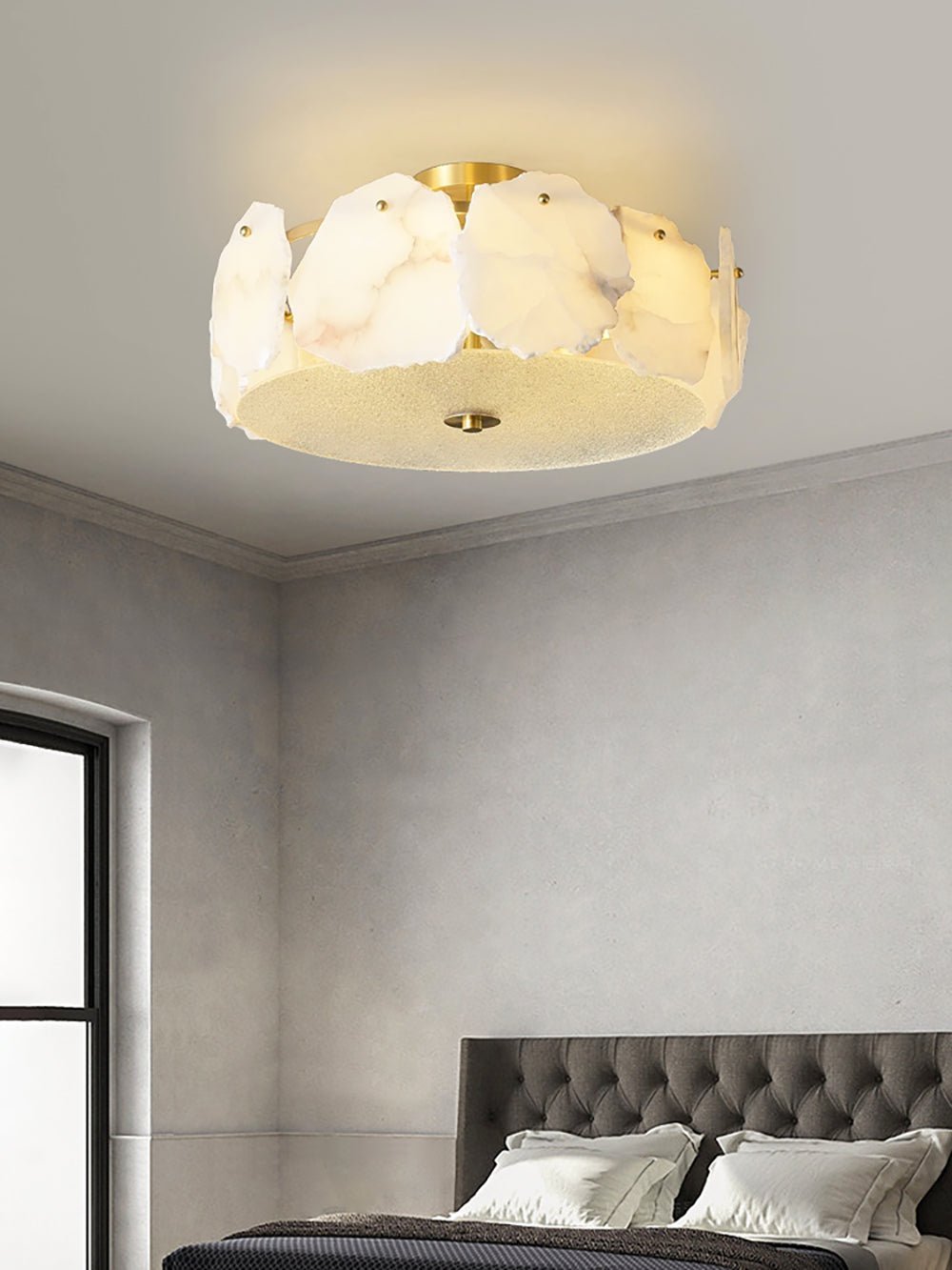 Valeria Alabaster Ceiling Lamp - ∅ 17.7″ x H 7.9″Copper & WhiteJoyfuzzy