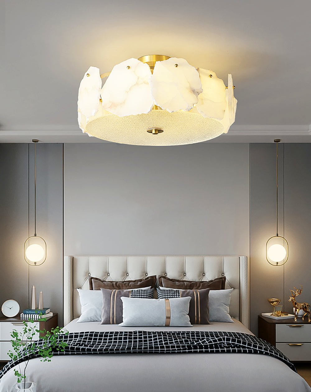 Valeria Alabaster Ceiling Lamp - ∅ 17.7″ x H 7.9″Copper & WhiteJoyfuzzy