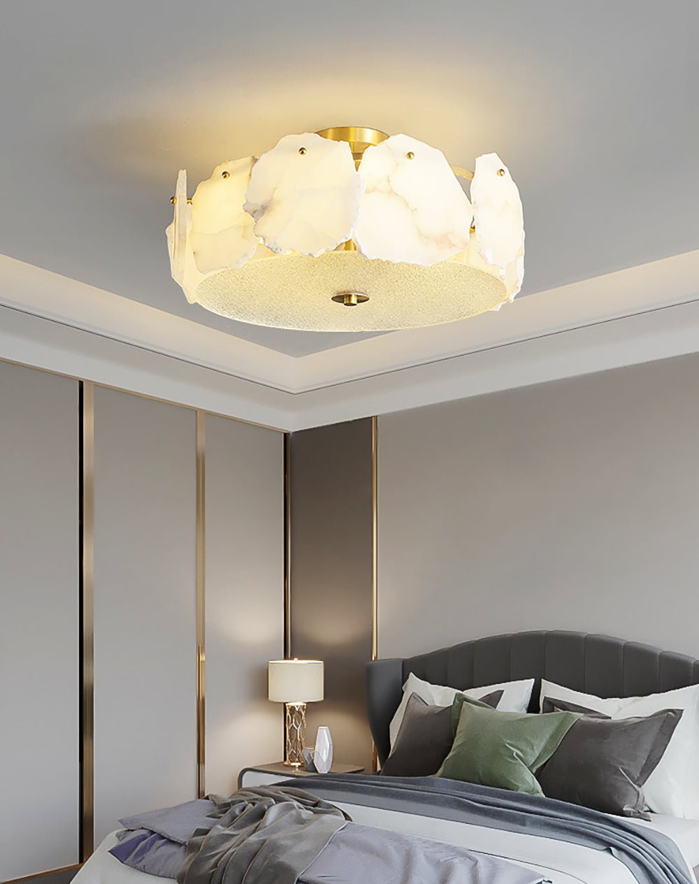 Valeria Alabaster Ceiling Lamp - ∅ 17.7″ x H 7.9″Copper & WhiteJoyfuzzy