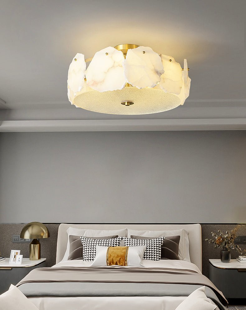 Valeria Alabaster Ceiling Lamp - ∅ 17.7″ x H 7.9″Copper & WhiteJoyfuzzy