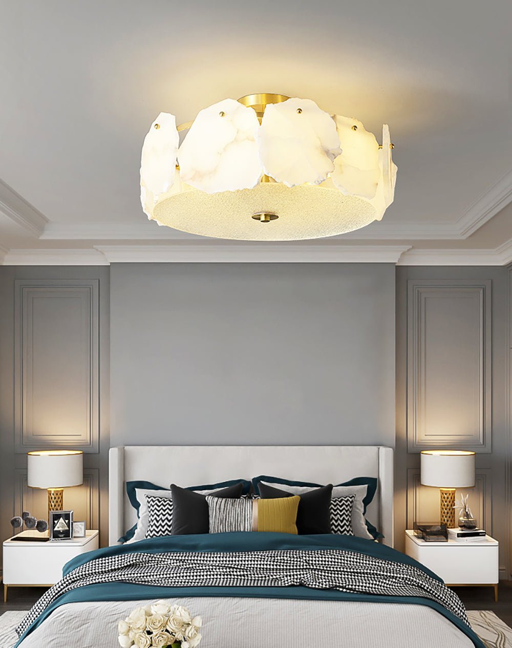 Valeria Alabaster Ceiling Lamp - ∅ 17.7″ x H 7.9″Copper & WhiteJoyfuzzy