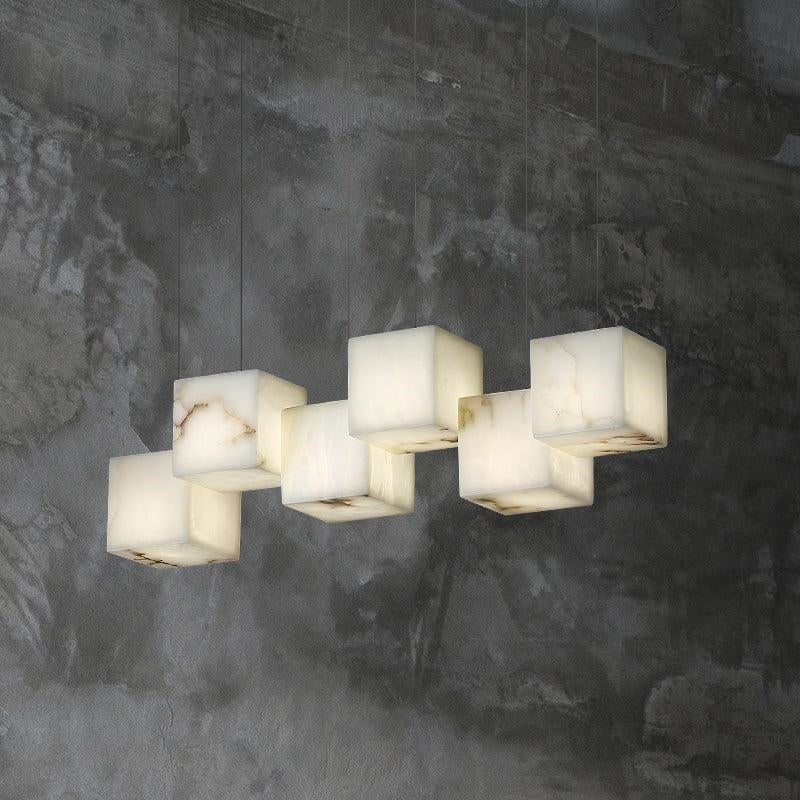 Vasilia Alabaster Cubic Pendant For Dining Table, Kitchen Island Pendant - 6 LIGHTS - 28.3" LJoyfuzzy