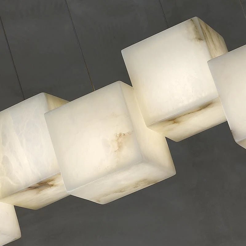 Vasilia Alabaster Cubic Pendant For Dining Table, Kitchen Island Pendant - 6 LIGHTS - 28.3" LJoyfuzzy