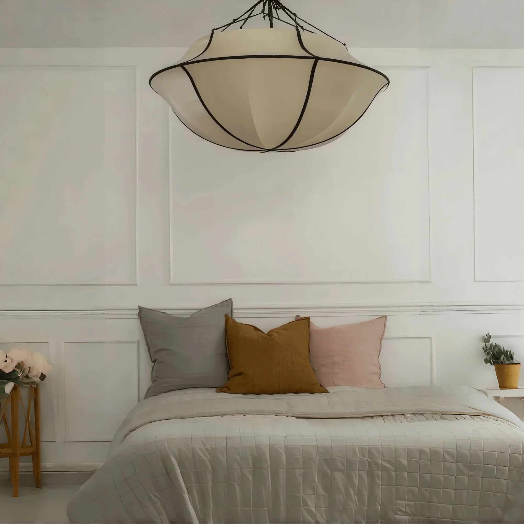 Vintage French Style Cream White Silk Umbrella Chandelier - Joyfuzzy