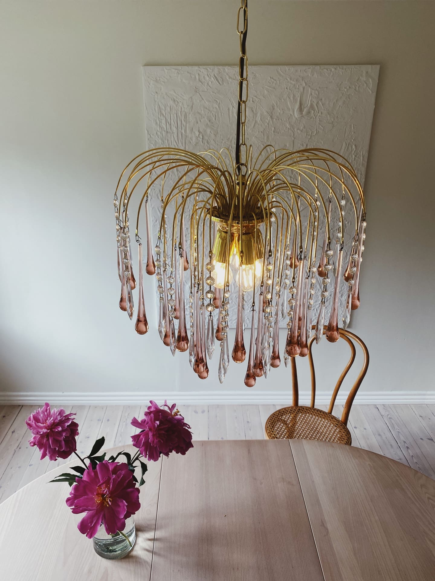 Vintage – Murano Teardrops Chandelier – 70s – Pink prisms - Joyfuzzy