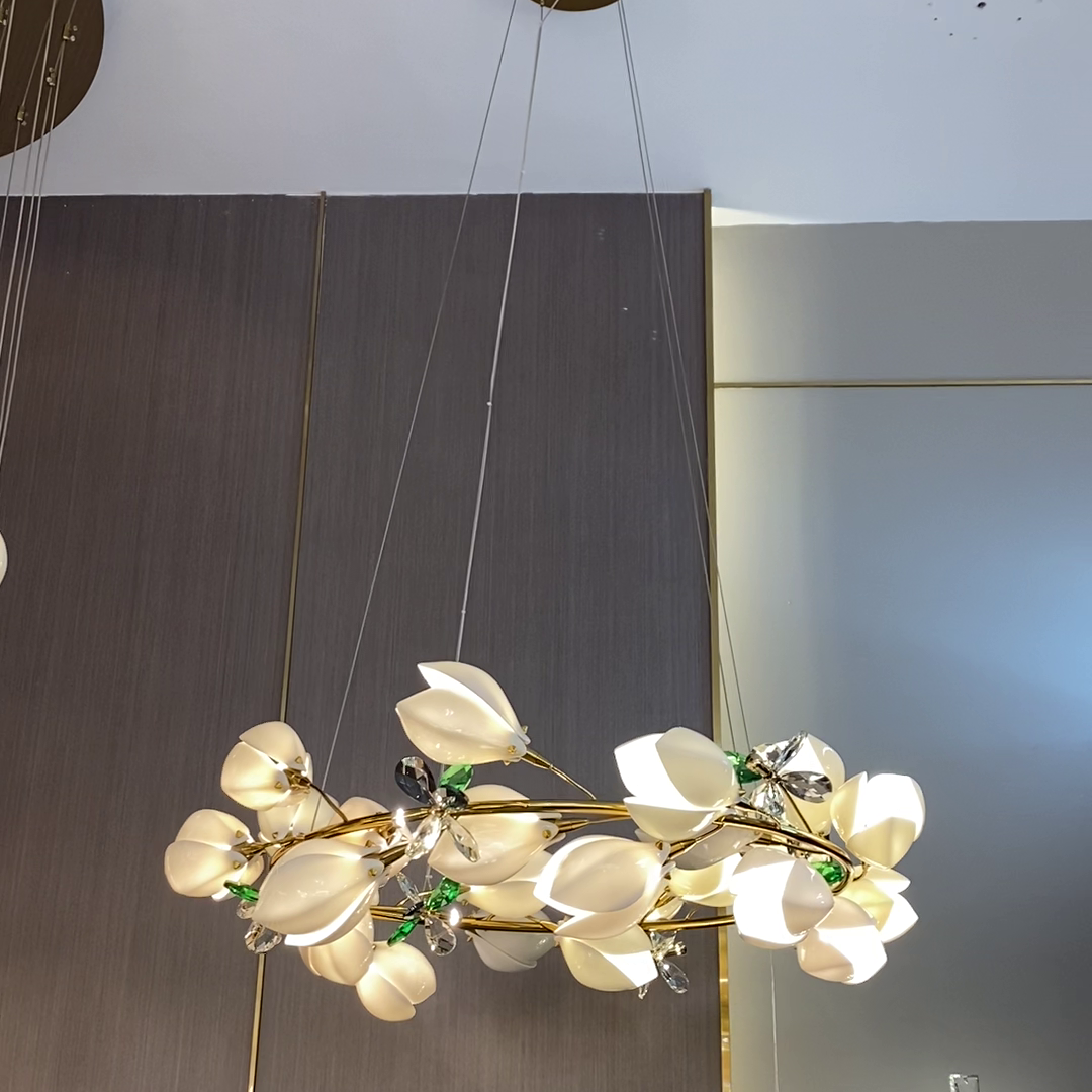 Art Design Creative Ceramic Magnolia Ring/Linear Chandelier for Bedroom/Living Room/Dining Room/Kitchen Island-Joyfuzzy