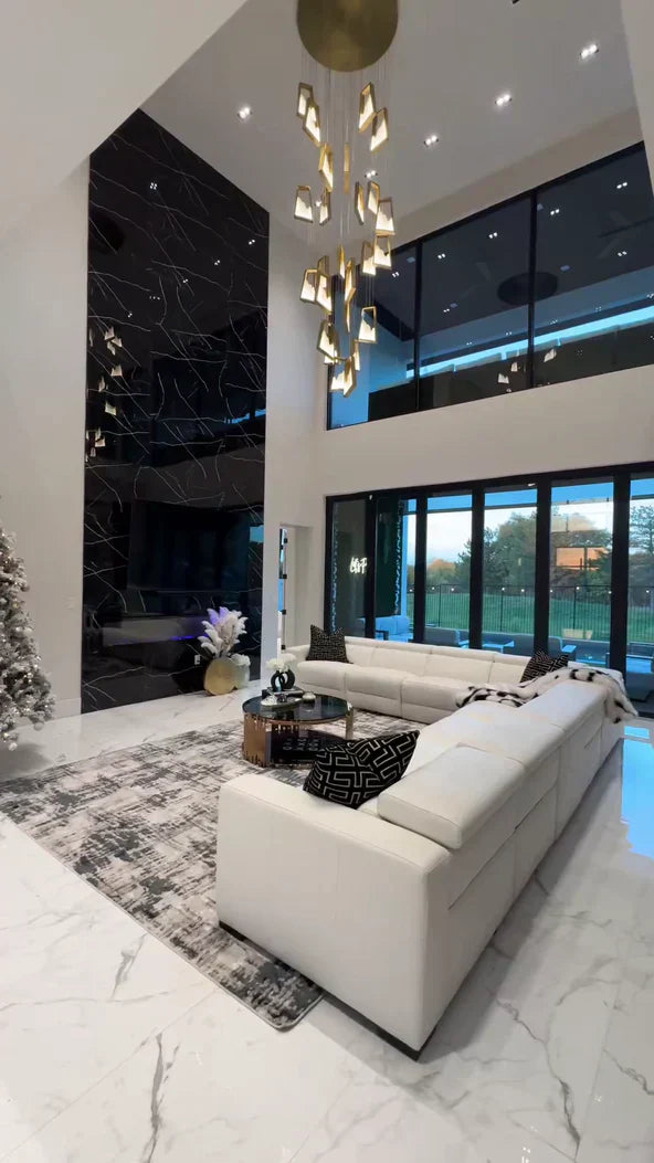 Modern Light Luxury Alabaster Chandelier in Gold Finish-Joyfuzzy